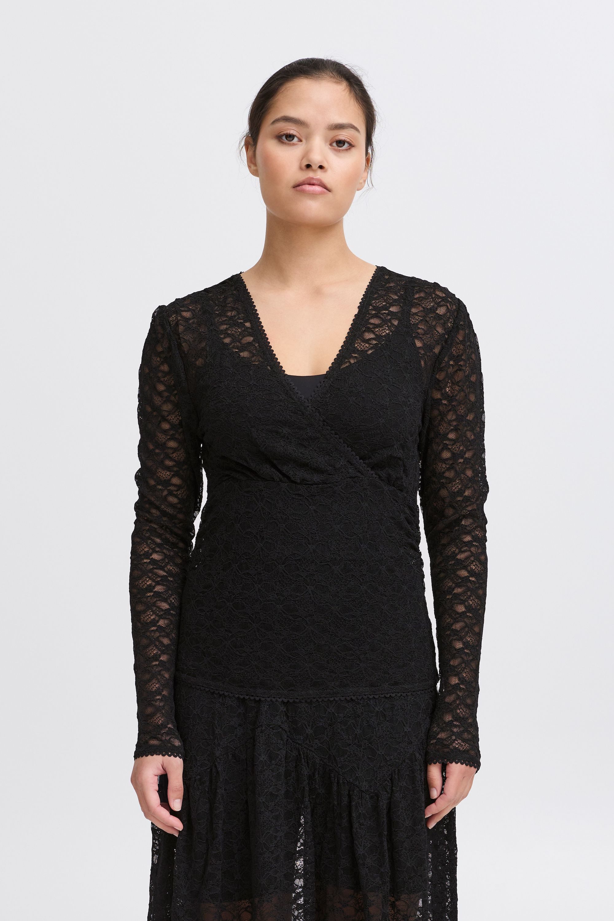 Ichi V-Shirt IXLACEY modisches Oberteil in Spitzen-Optik