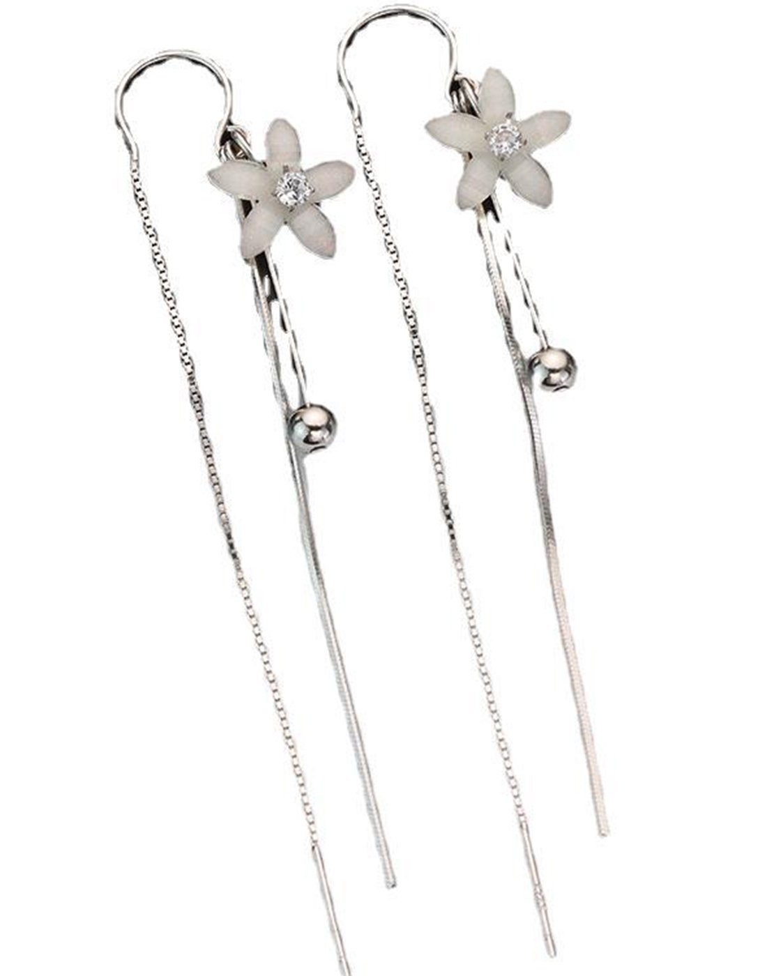 Haiaveng Paar Ohrhänger S925 Ohrringe aus Sterlingsilber mit Quasten aus Blütenblättern, Blumenohrringe für Damen, lange Ohrringe