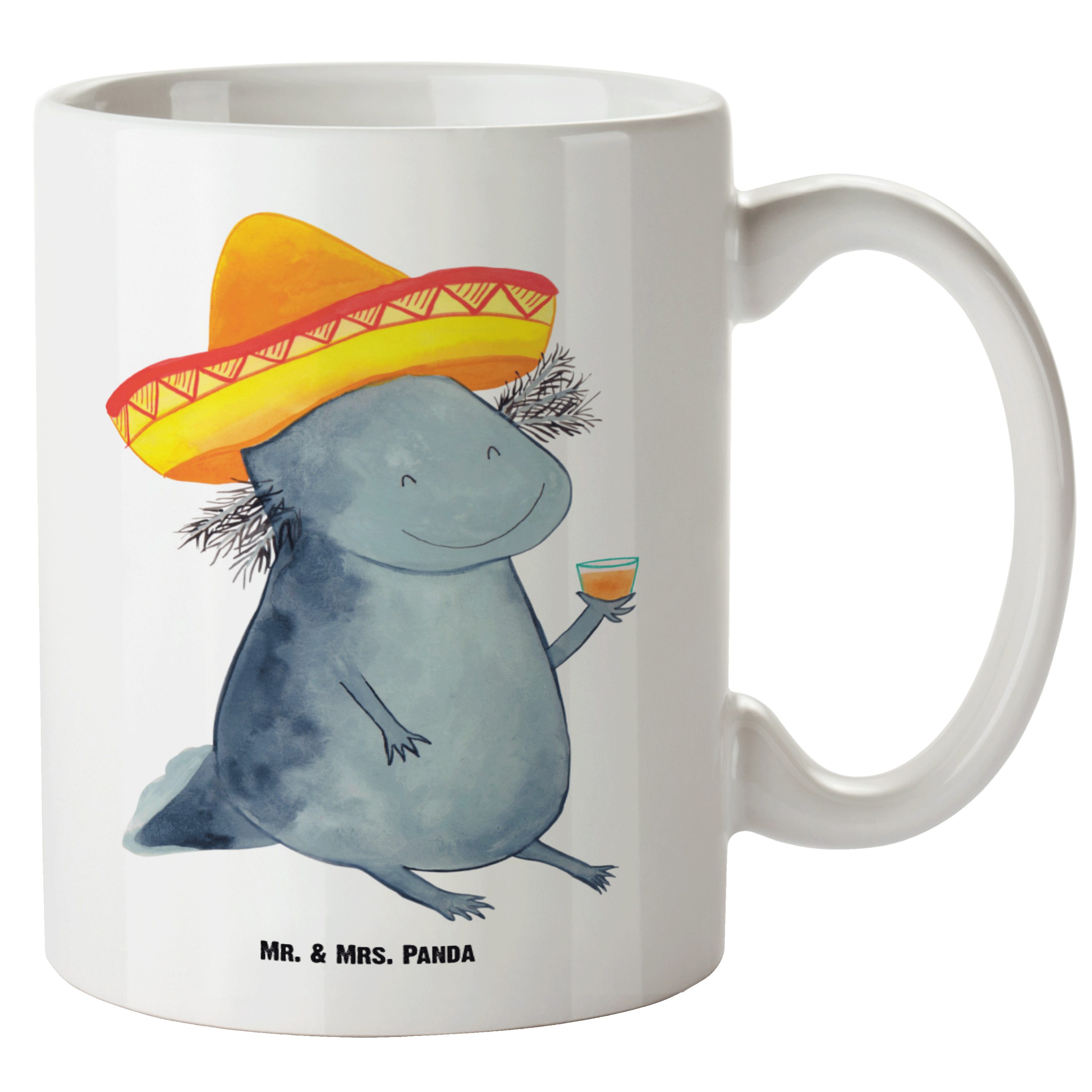 Mr. & Mrs. Panda Tasse Axolotl Tequila - Weiß - Geschenk, spülmaschinenfest, Große Tasse, Sp, XL Tasse Keramik