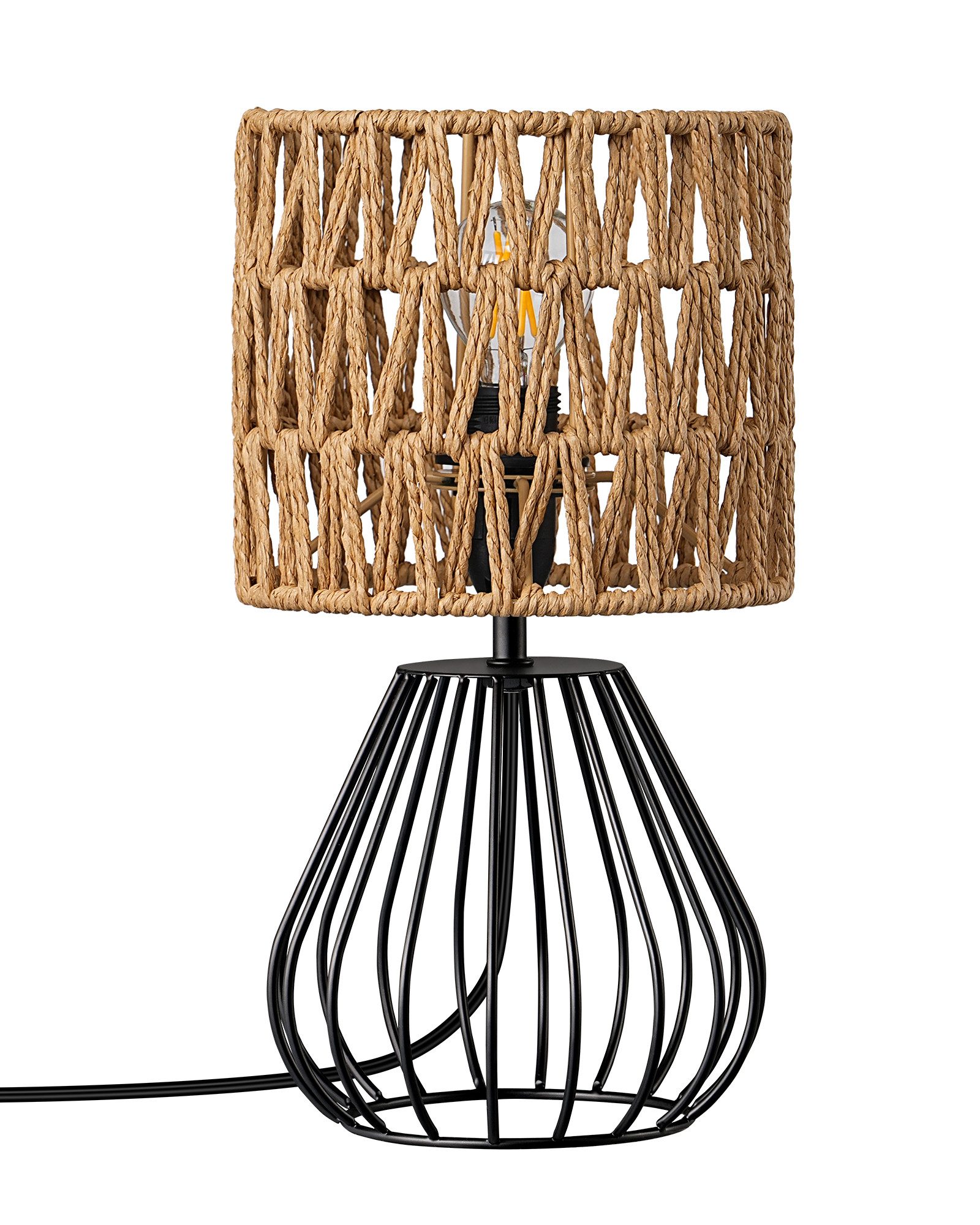 EDISHINE Nachttischlampe H29 cm mit Metallfuß, LED wechselbar, 2700 K Warmweiß, Vintage Tischleuchte mit E14 Leuchtmittel