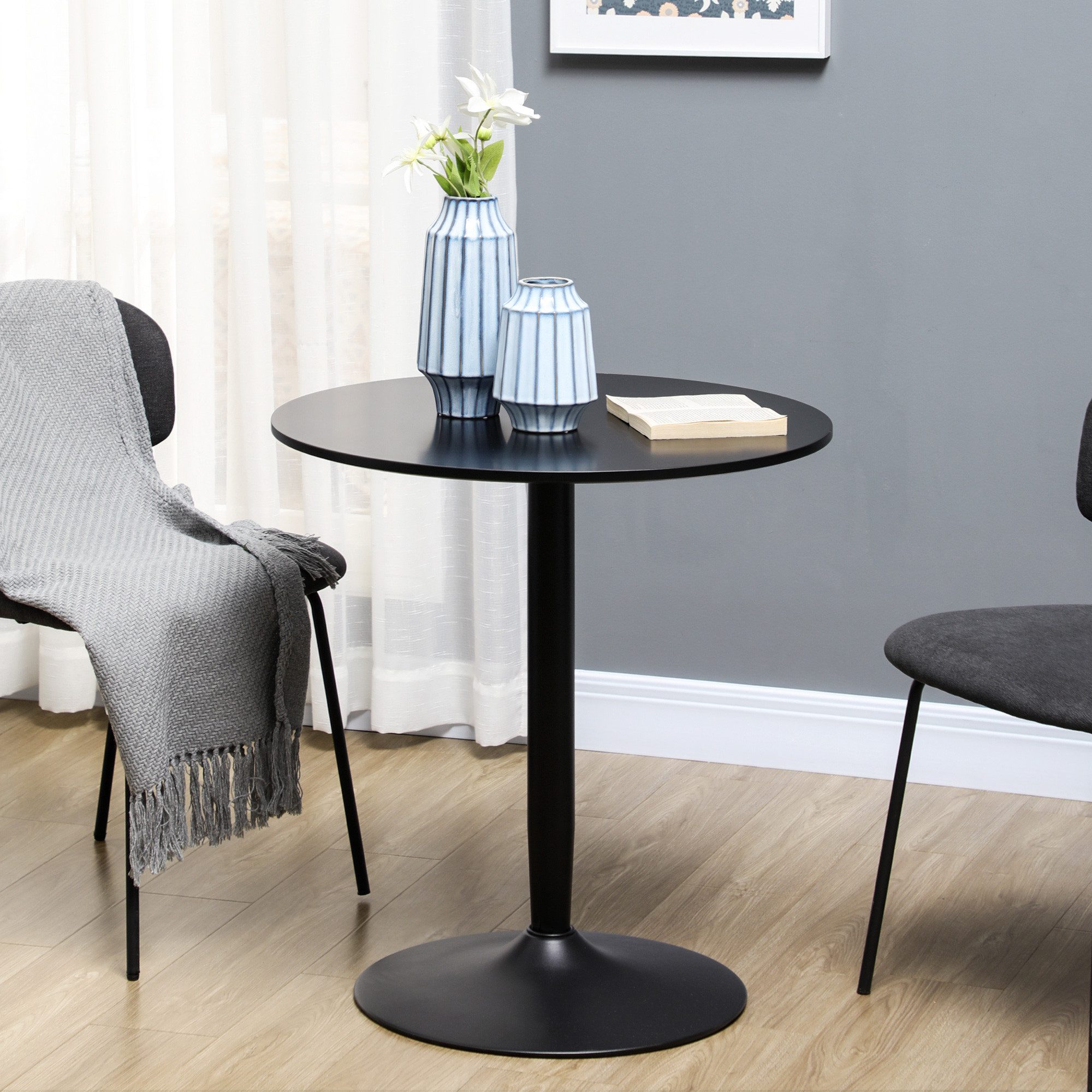 HOMCOM Esstisch rund, mit Stahlbein, Rutschfester Fußauflage, Säulentisch (Küchentisch, 1-St., Esszimmertisch), für Wohnzimmer, Ø70 x 75 cm, Schwarz