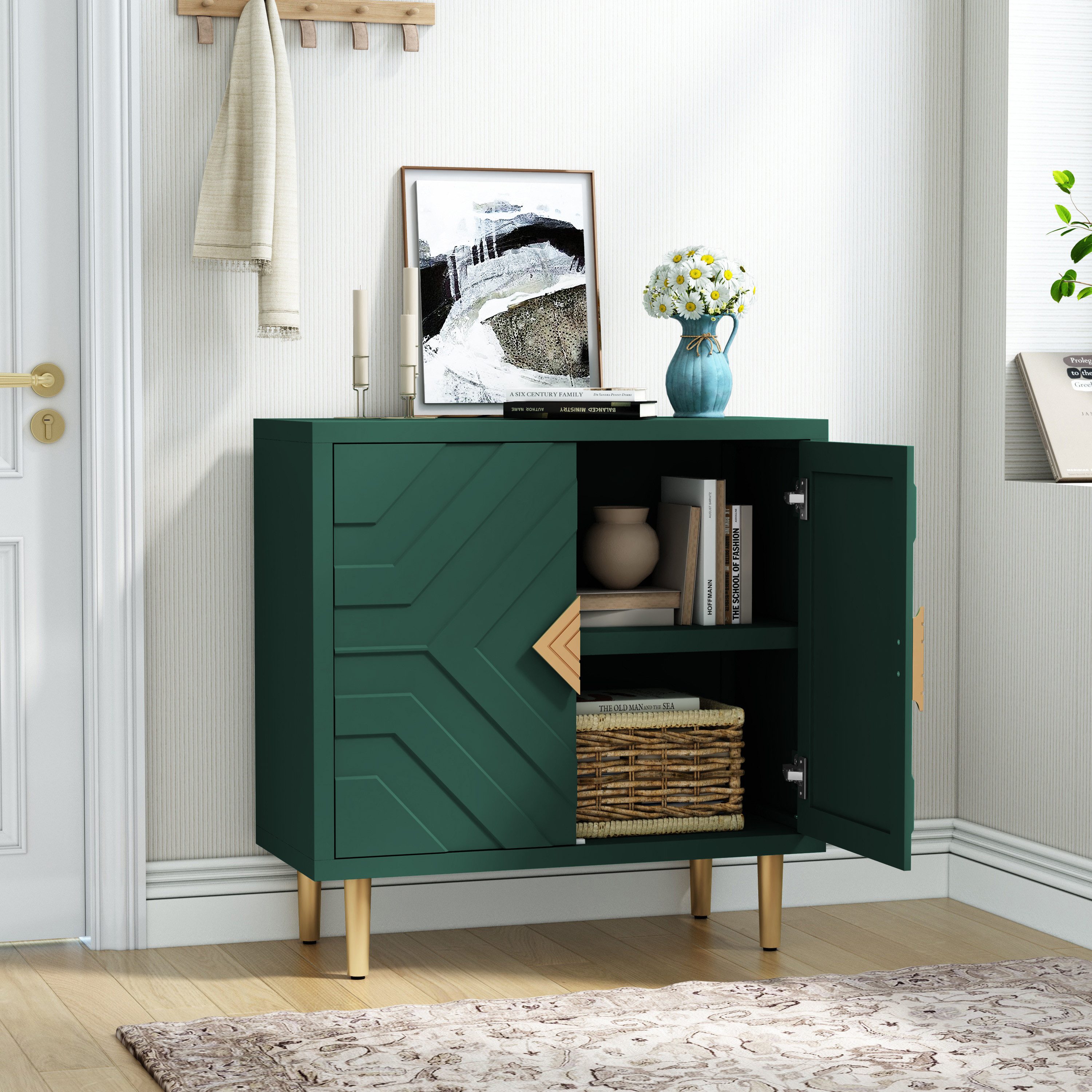 HOLTICO Sideboard Schrank für Wohnzimmer, Küche, Schlafzimmer (1 St), Kommode mit 2 Türen, Küchenschrank, Aufbewahrungsschrank – Bild 4 von 5