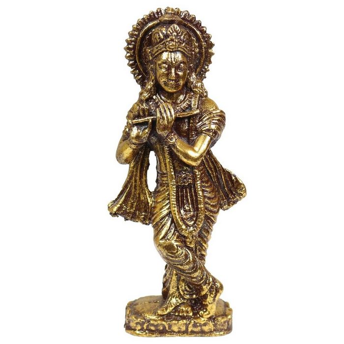 Oriental Galerie Dekofigur Resin Krishna Gold klein (1 St) traditionelle Herstellung in Handarbeit im Ursprungsland