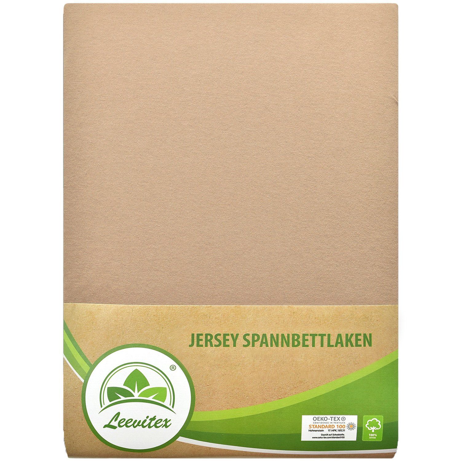 rundum, diverse / & Spannbettlaken Sand Baumwolle, Farben dehnbar, anschmiegsam Jersey, 100% Classic Beige Gummizug: leevitex®, und Größen