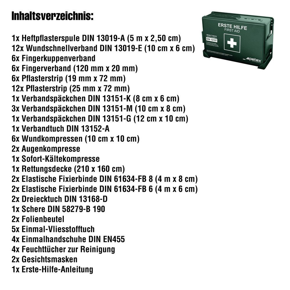 Petex Erste-Hilfe-Koffer Petex 43924213 Erste Hilfe Koffer DIN 13157 270 x 85 x 180 Grün – Bild 5 von 5