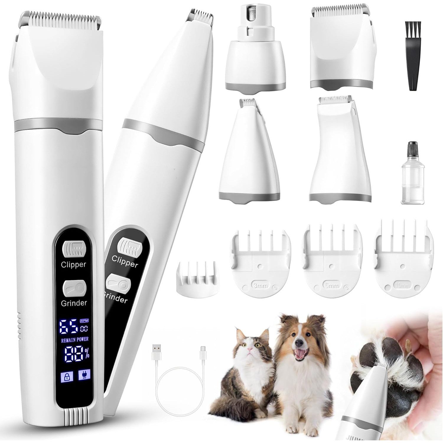 TUWENA Hundeschermaschine Hundeschermaschine für die Fellpflege, 4-in-1-Hundepflege-Set, Keramikklingen, geräuscharm, 2 Stufen, wasserdicht, für Hunde & Katzen