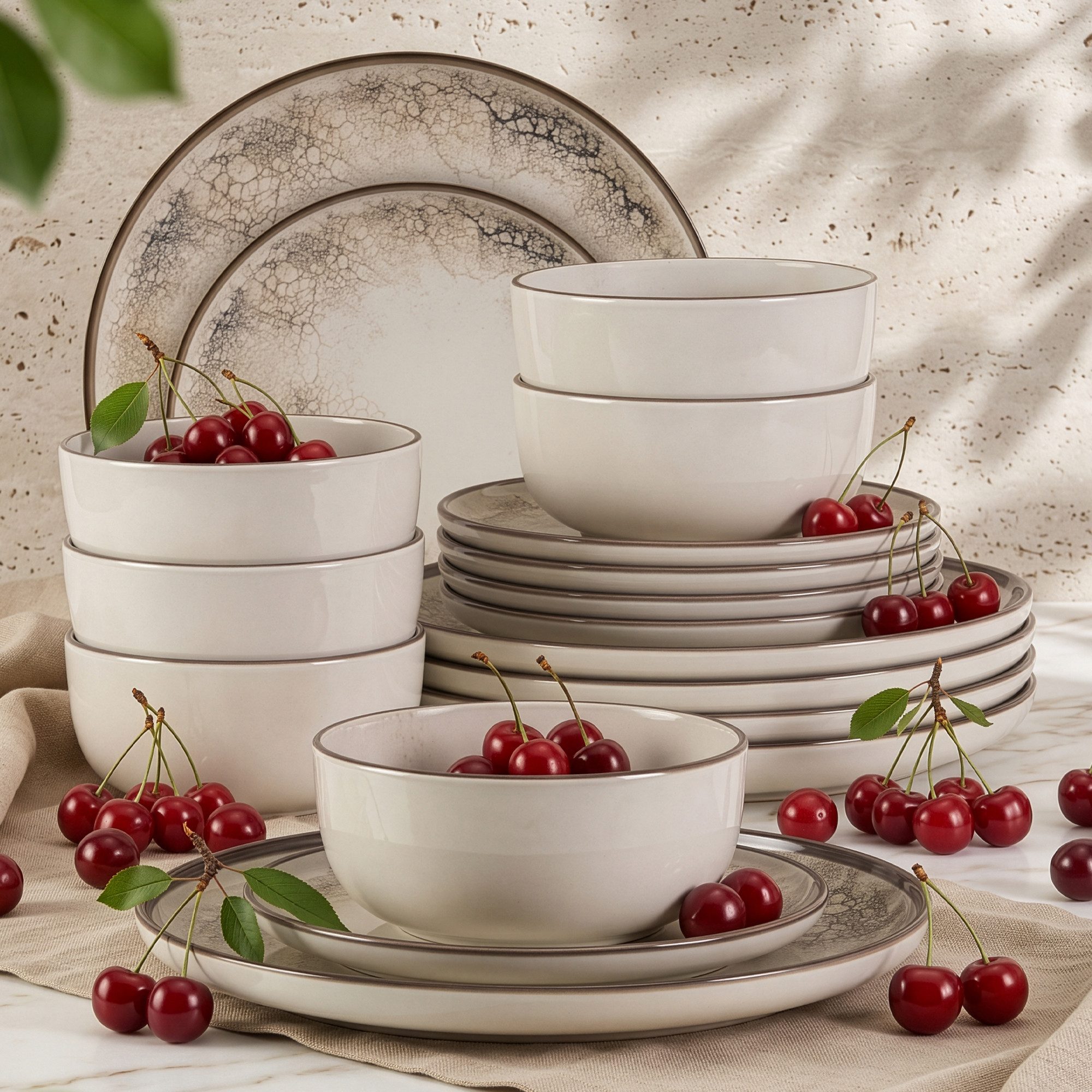 KONSIMO® Kombiservice KERI, Geschirrset 18-tlg, für 6 Personen, EU-Ware, Steinzeug (18-tlg), 6 Personen, Steingut, spülmaschinengeeignet, mikrowellengeeignet, rund