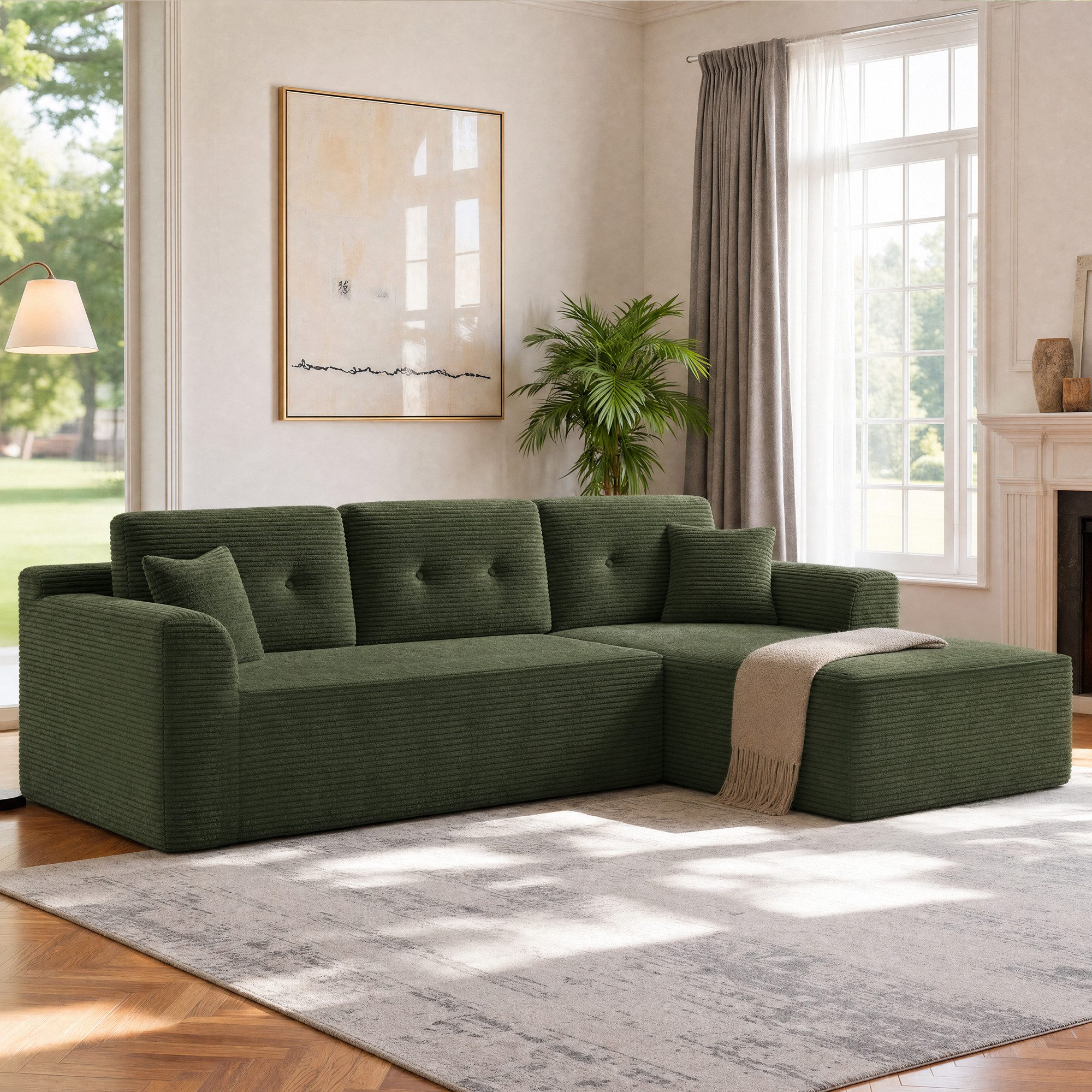 VASAGLE Ecksofa Schlafsofa, keine Montage erforderlich, für Wohnzimmer, Gästezimmer, modulares Sofa 244 cm breit, mit großer Chaiselongue rechts