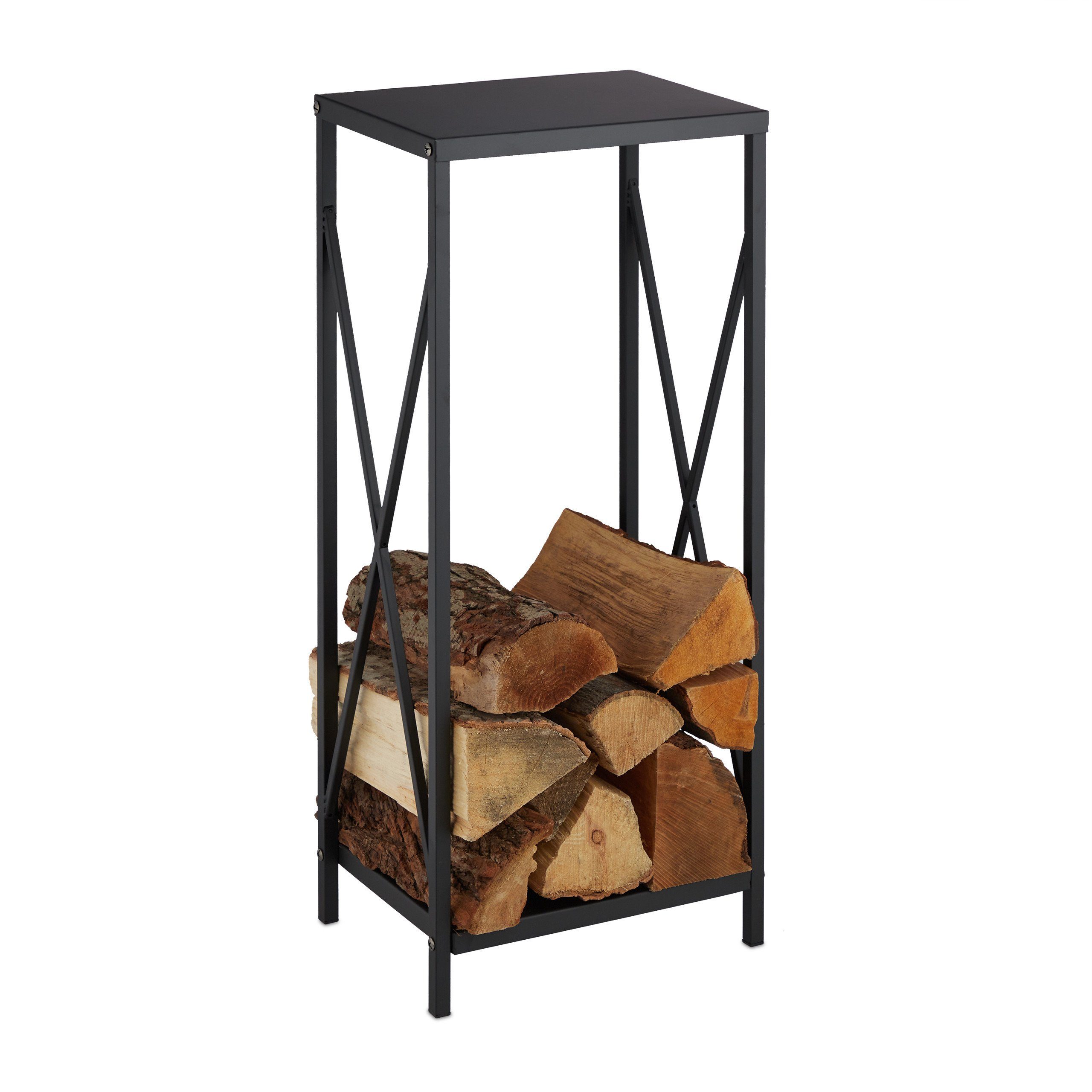 relaxdays Kaminholzregal Schwarzes Kaminholzregal aus Stahl, BxTxH:34x25x80 günstig online kaufen