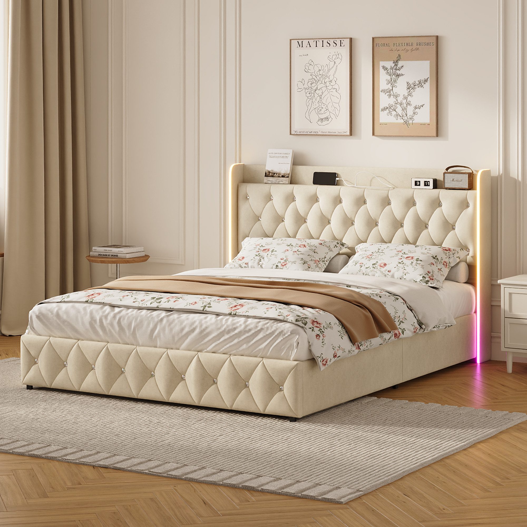 PXloue Polsterbett Doppelbett Jugendbett (ohne Matratze), Stauraumbett, Kop günstig online kaufen