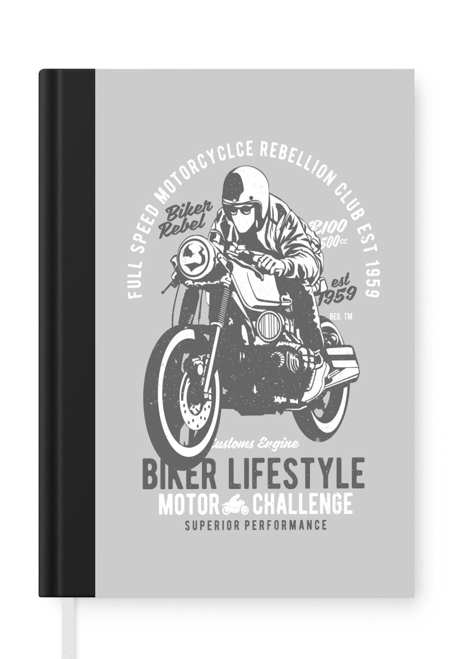 MuchoWow Notizbuch Mancave - Motor - Grau - Vintage, Journal, Merkzettel, Tagebuch, Notizheft, A5, 98 Seiten, Haushaltsbuch