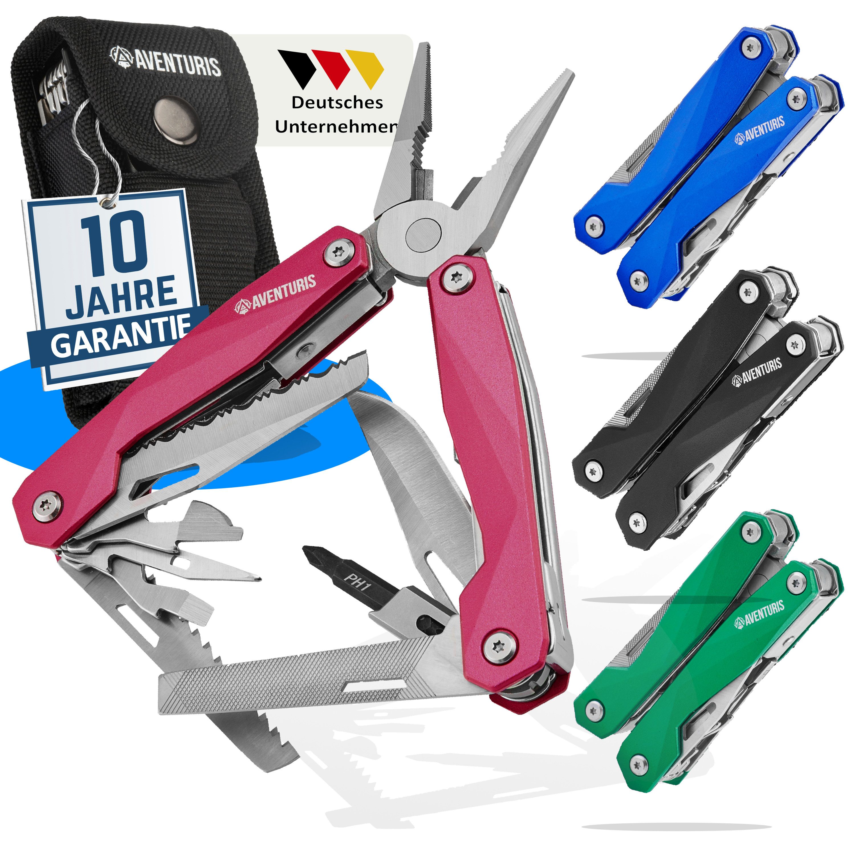 AVENTURIS Multitool T21 aus Edelstahl mit 21 Funktionen! Perfekt fürs Wandern und Campen, Edelstahl