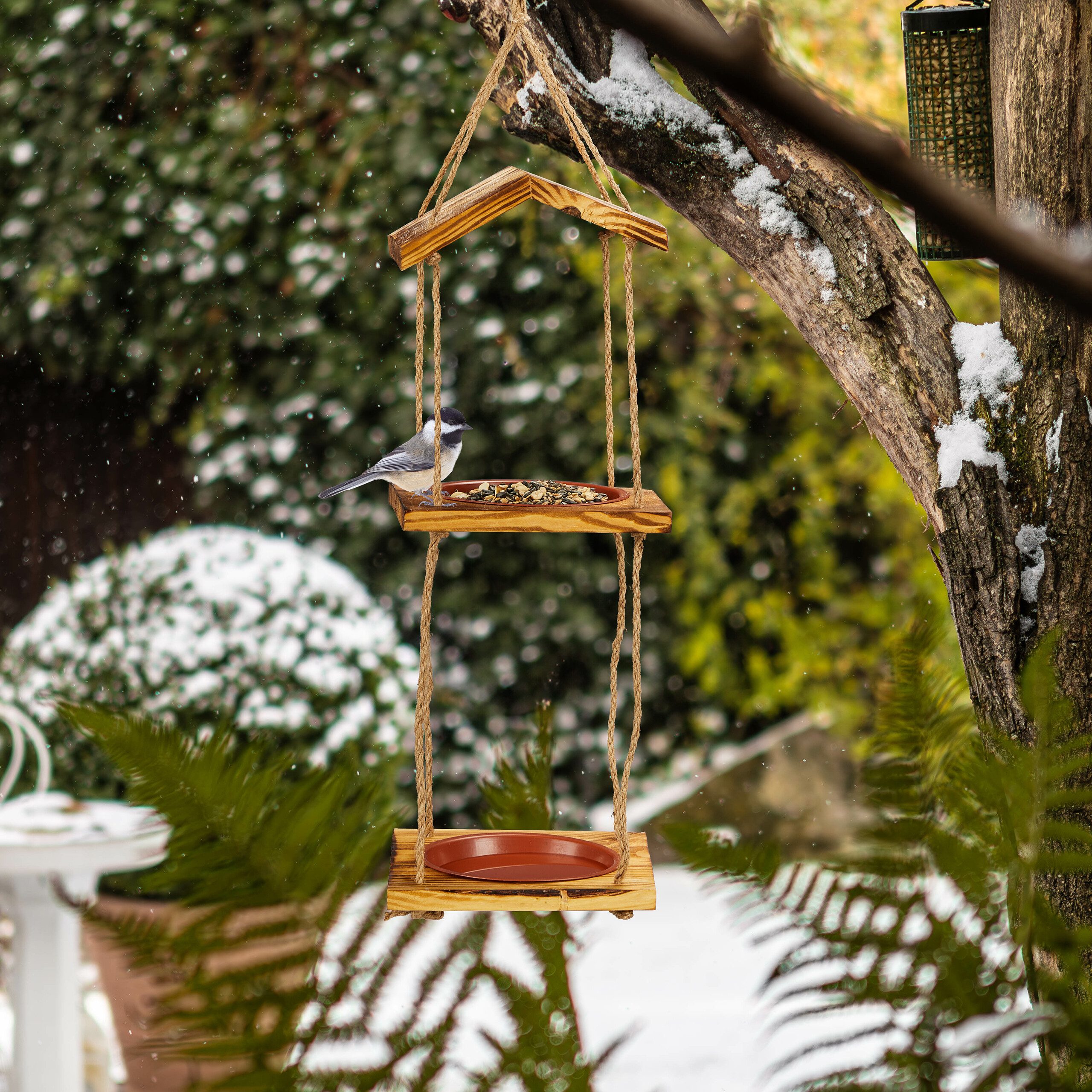 relaxdays Vogelhaus Vogelfutterstation mit 2 Schalen