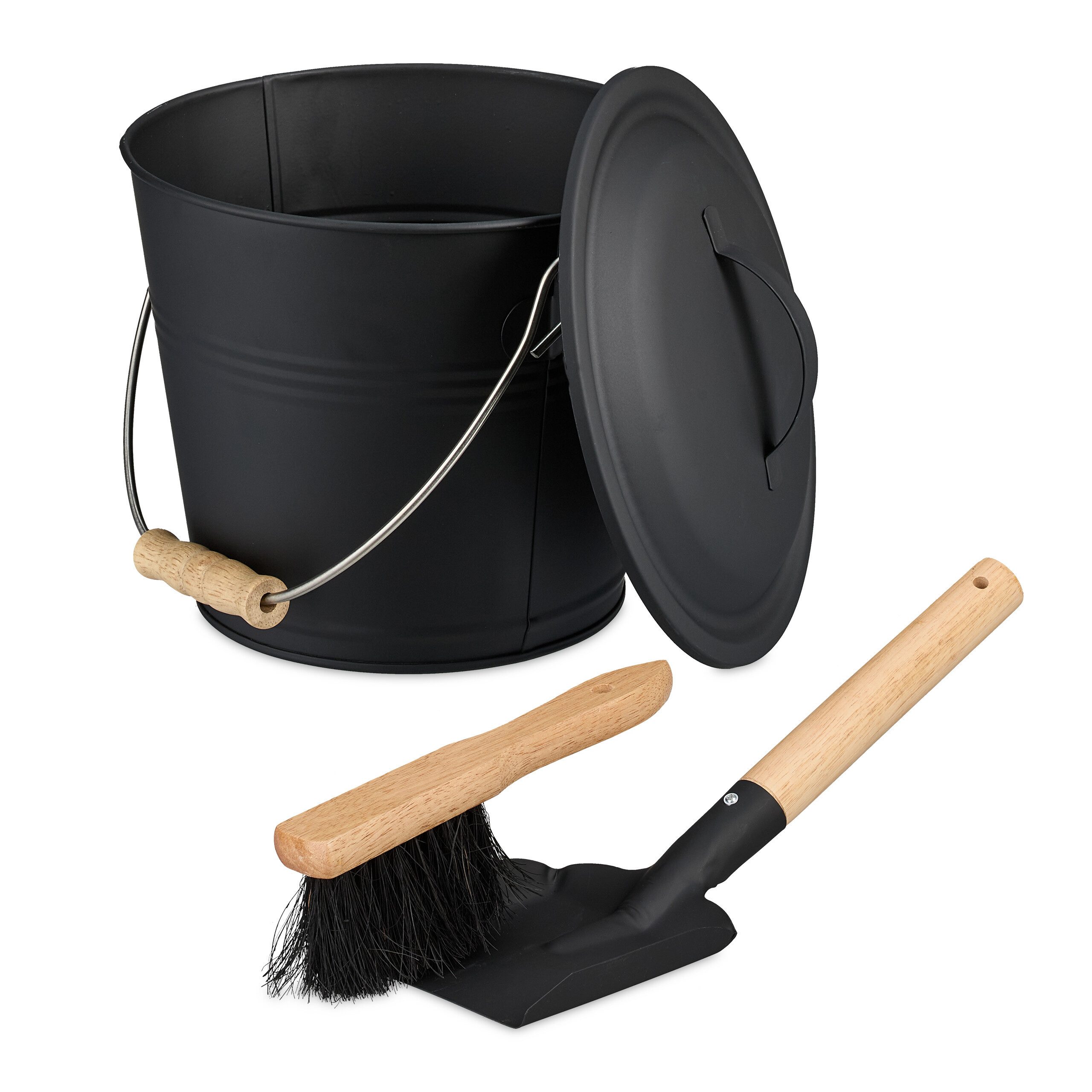 relaxdays Mülleimer Ascheeimer mit Deckel & Kehrset 4,5 L