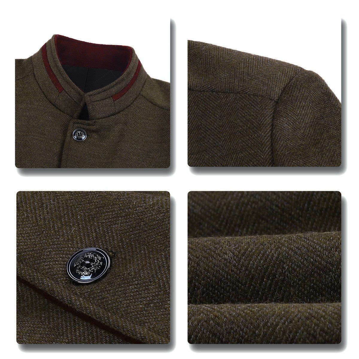 Allthemen Kurzmantel Herren Manteljacke mit Stehkragen Wollmantel Winter Business Jacke