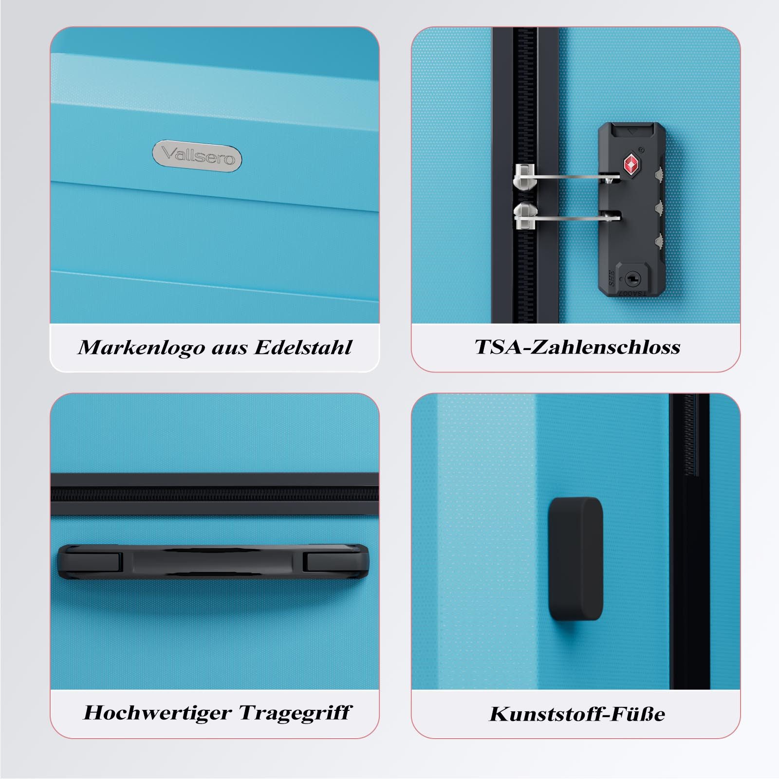 VALLSERO Trolleyset Koffer-Set( M,L,XL) Hartschalen-Koffer, Rollkoffer 5-teiliges Set, Handgepäck 4 Rollen, ABS-Material, Schwarz/Pink