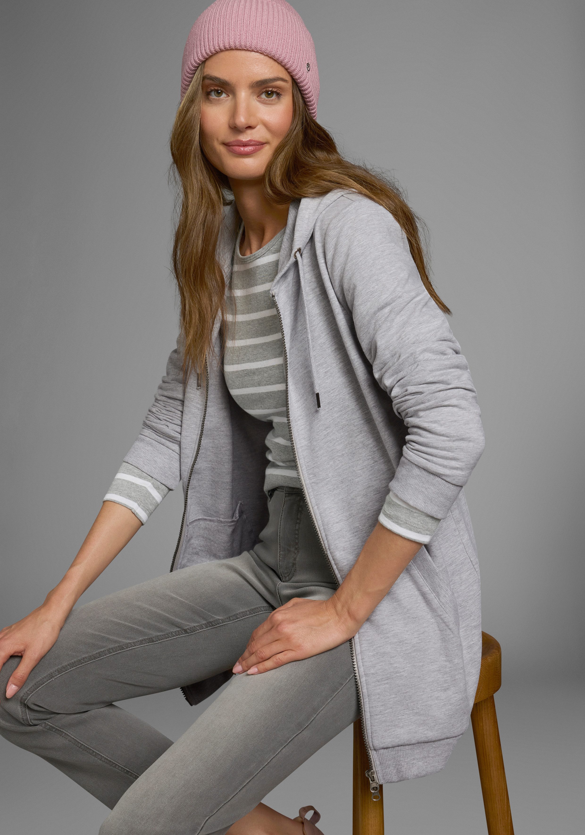Flashlights Sweatjacke in langer Form mit Zipper