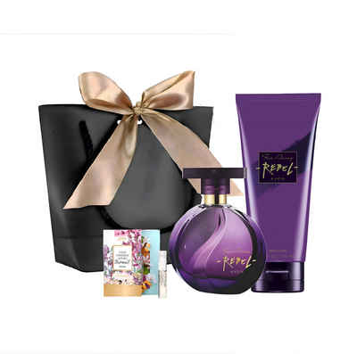 AVON Cosmetics Eau de Parfum Far Away Rebel, 4-tlg., Geschenkset Körperlotion, Parfum Geschenktüte, Duftprobe