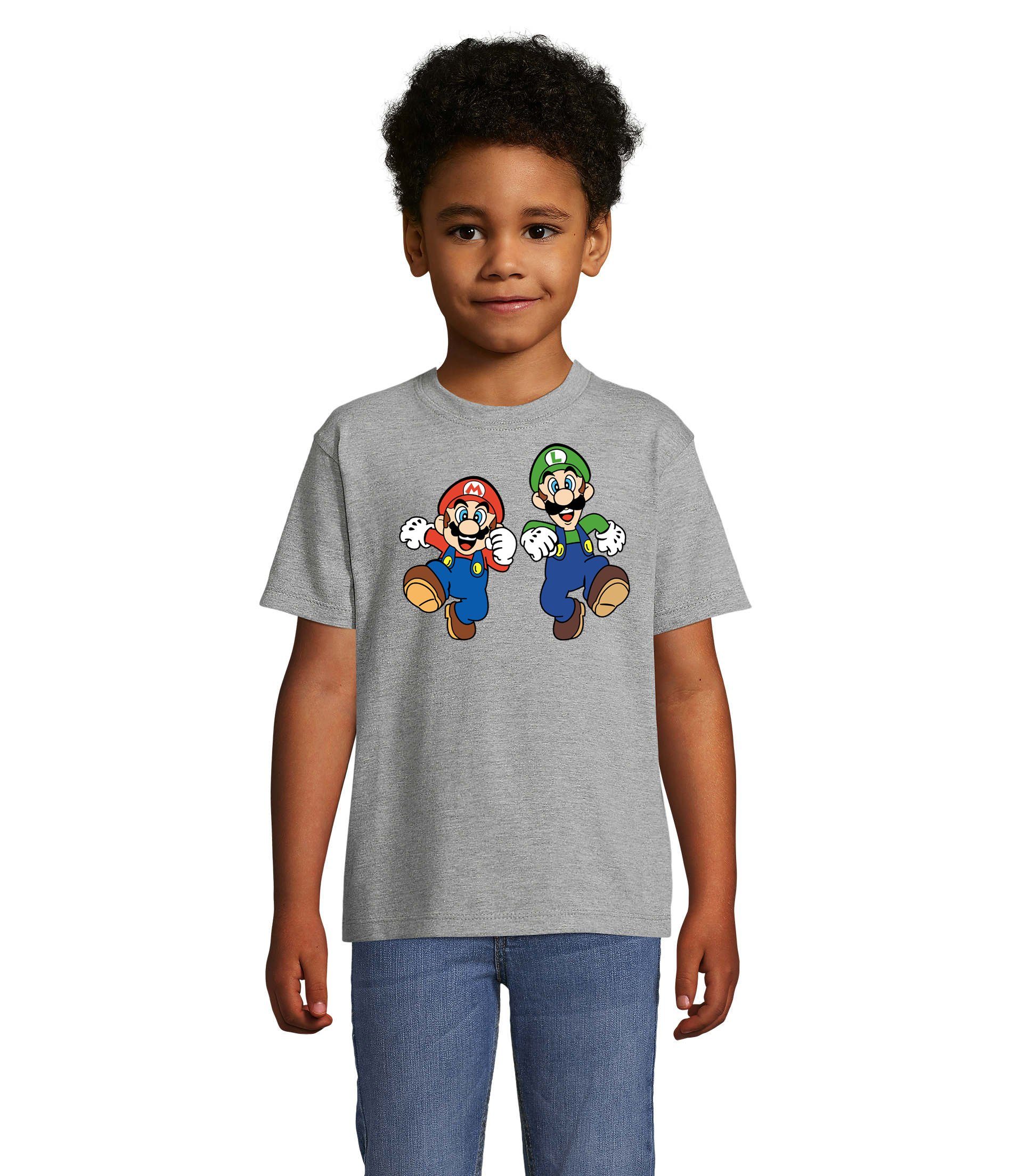 Blondie & Brownie T-Shirt Kinder Mario & Luigi Bowser Nintendo Yoshi Game Gamer Konsole Grau