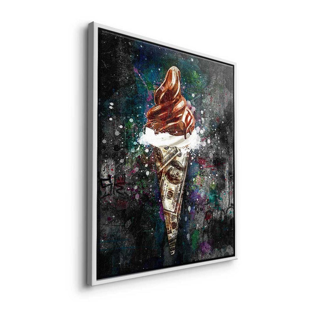 X Rahmen - Motivationsbild silberner Leinwandbild Money Leinwandbild, DOTCOMCANVAS® - Pop Art - Cream Ice Premium