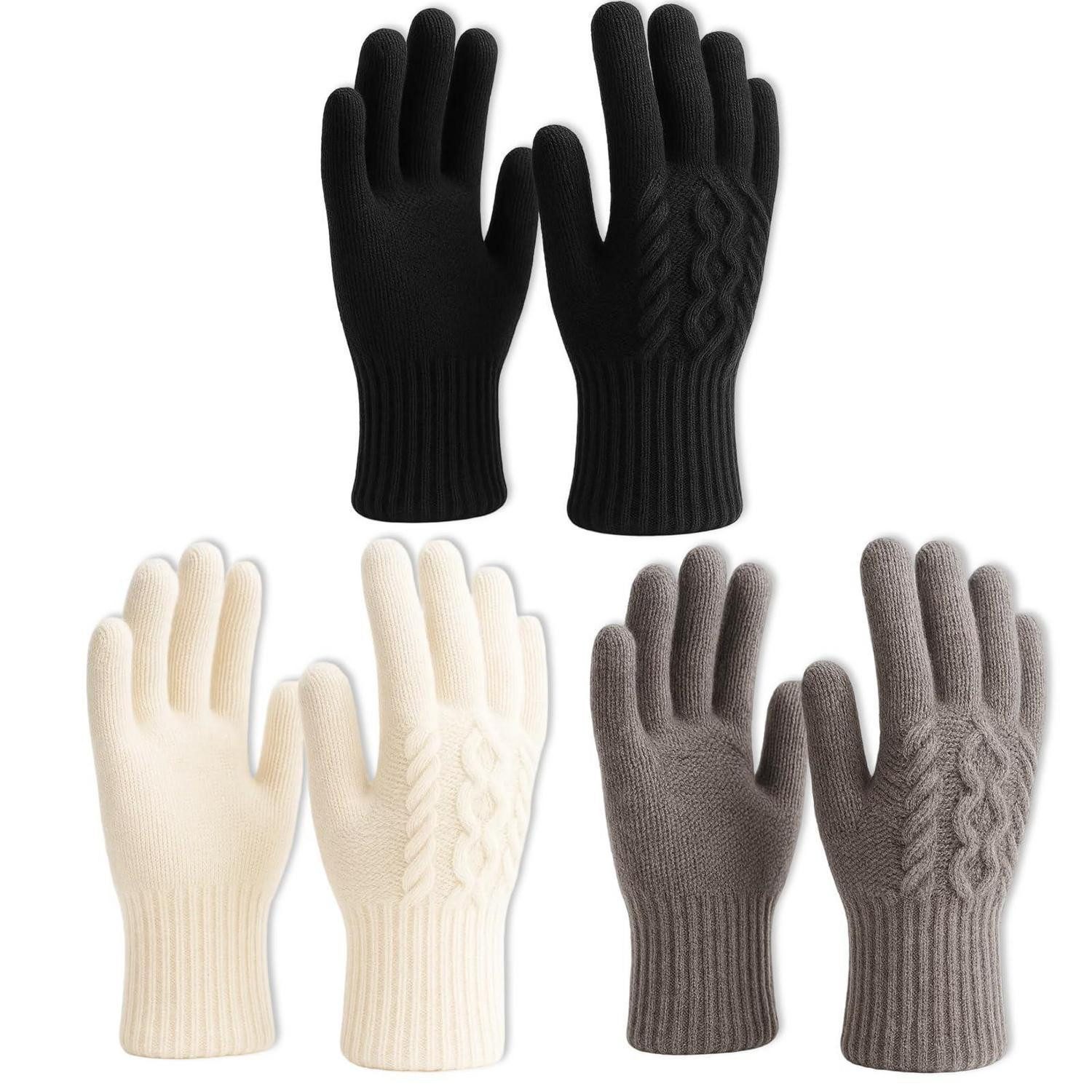LuxusKollektion Thermohandschuhe Thermohandschuhe Damen 3er Set Schwarz Weiß Grau (3-St)