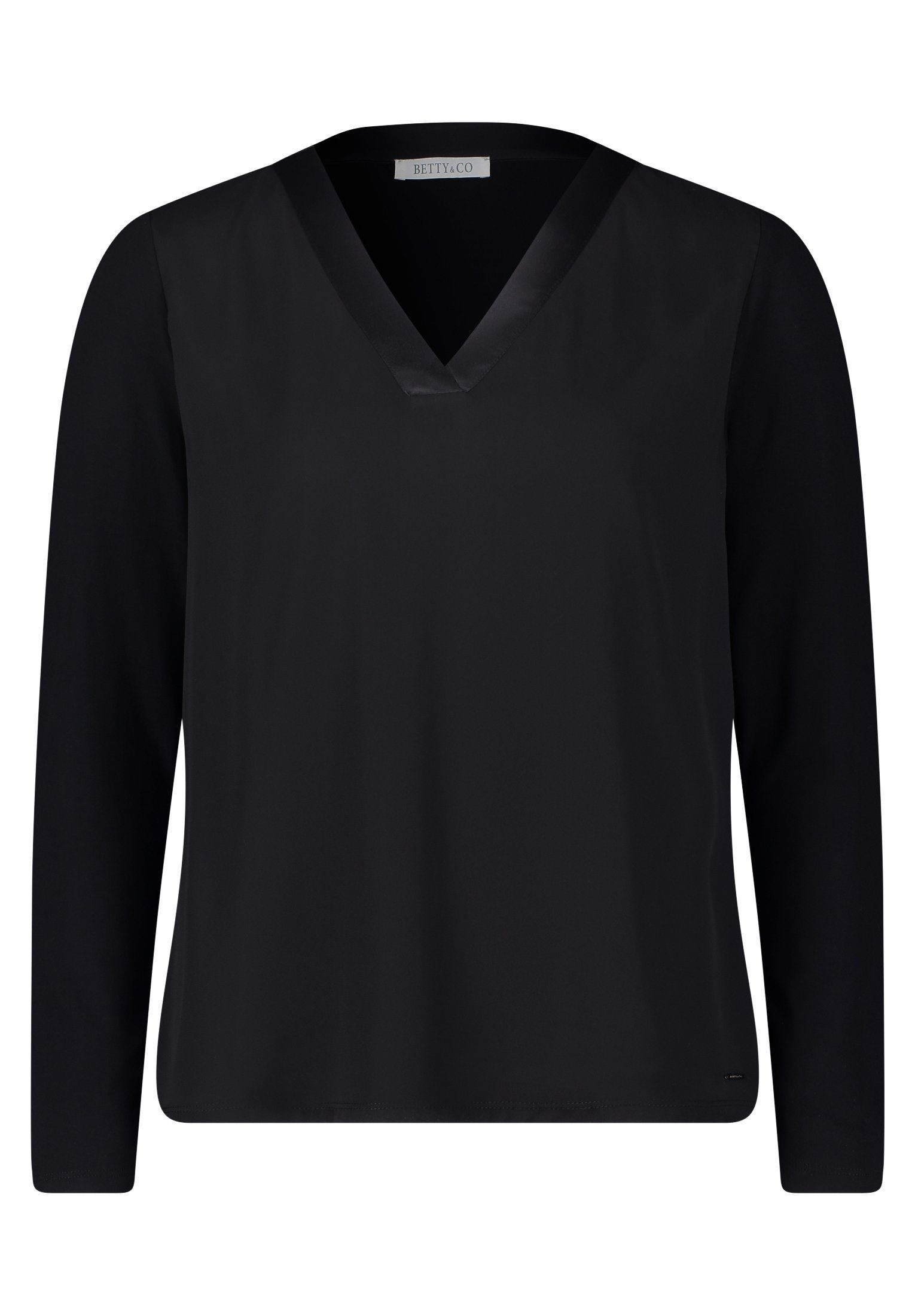 Materialmix Betty&Co gerader T-Shirt Schnitt (1-tlg) Schwarz