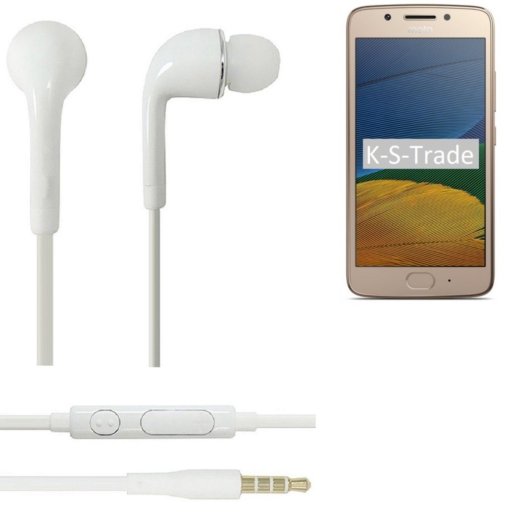 K-S-Trade für Lenovo Moto G5 Plus In-Ear-Kopfhörer (Kopfhörer Headset mit Mikrofon u Lautstärkeregler weiß 3,5mm)