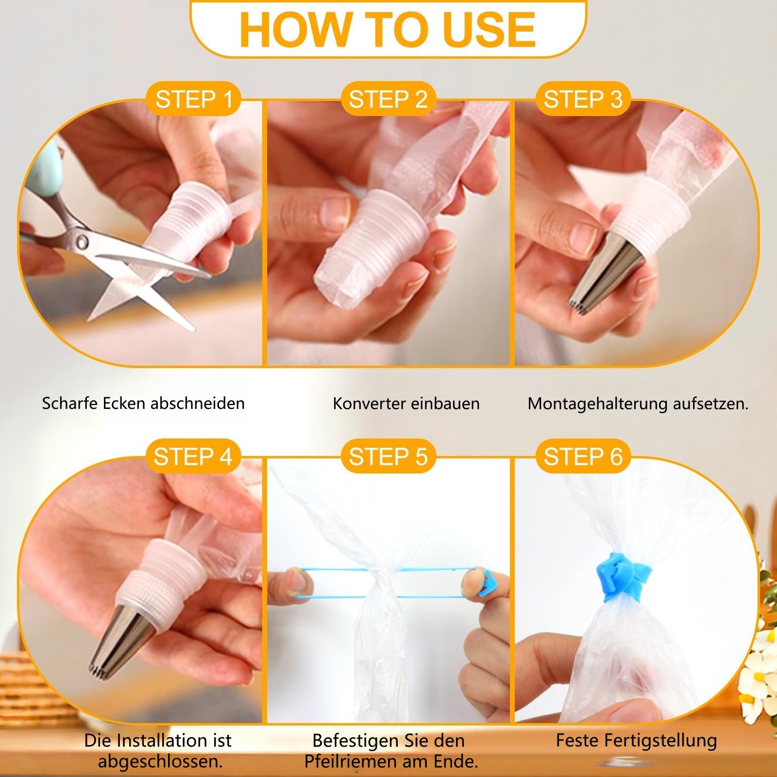 FOUORTUNATE-BEE Spritzbeutel 100 Spritzbeutel Set mit 6 Tüllen 2 Adapter Backzubehör Kuchen Back Spritzbeutel Set 100 Stück mit Tüllen für Kuchen Deko