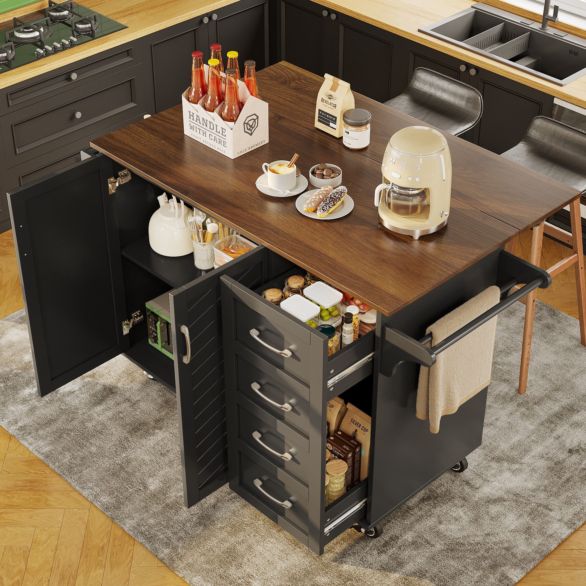 OKWISH Küchenwagen Küchenschränke,Buffetschrank,Speisewagen, mit Arbeitspla günstig online kaufen