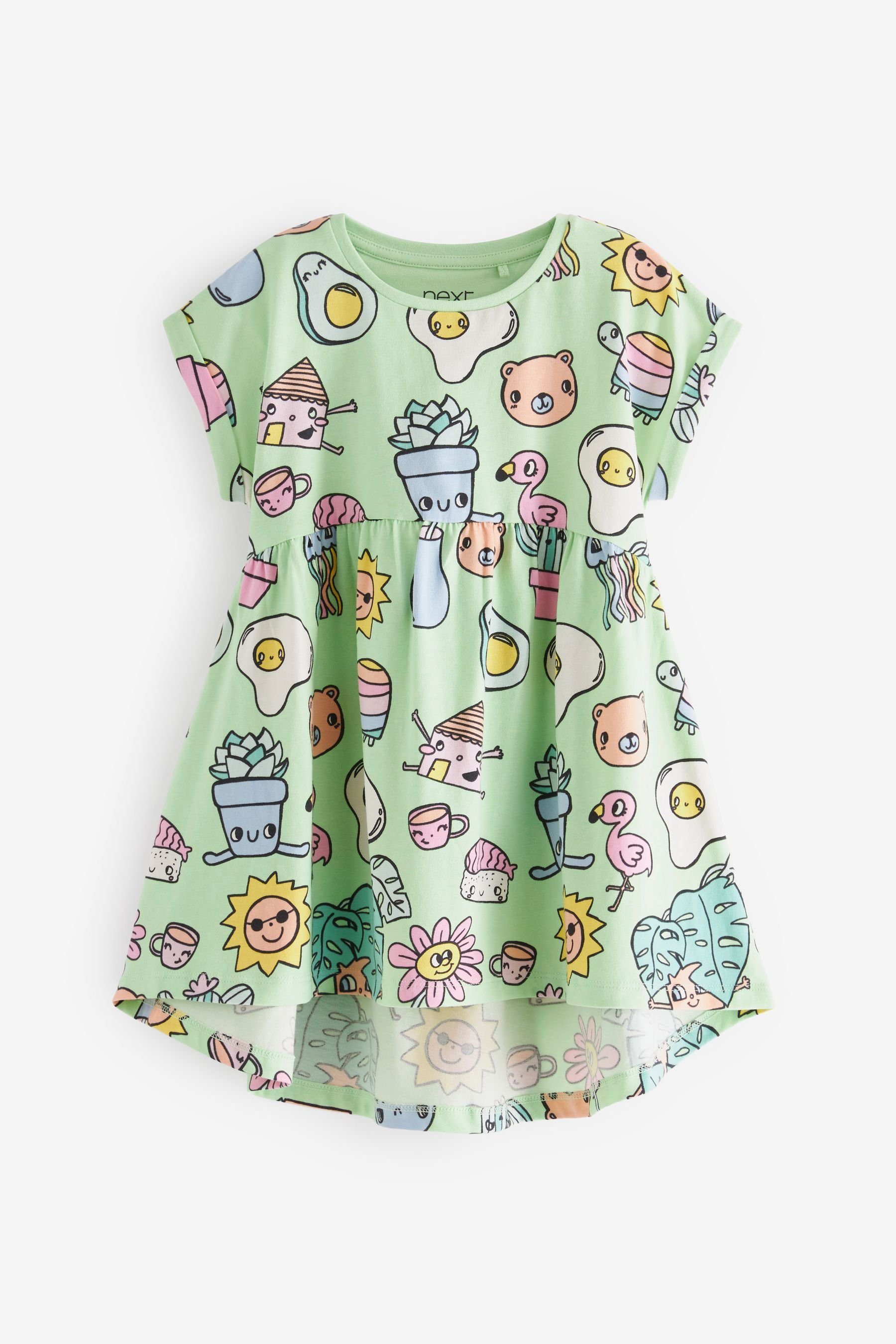 100% authentisch! Next Jerseykleid Kurzärmeliges Kleid Green Sushi mit (1-tlg) Wasserfallsaum