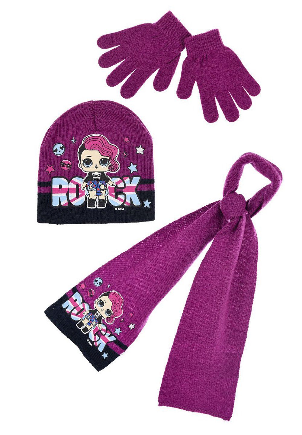 Beanie Kinder Mädchen Winter-Set Mütze, Schal und Handschuhe 3-tlg.