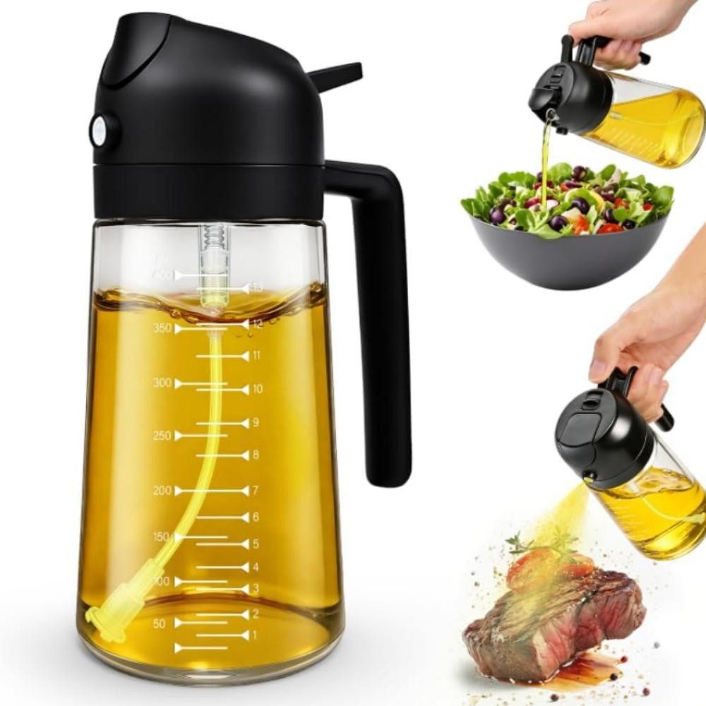 Forrlite Ölspender Ölsprüher 2-in-1 Ölsprühflasche Ölflasche Olivenöl Spray 470ml, (Glas-Ölspender mit Sprüh- und Ausgießfunktion, ideal für Küche, Heißluftfritteuse, Salat & BBQ – 470 ml, BPA-frei)