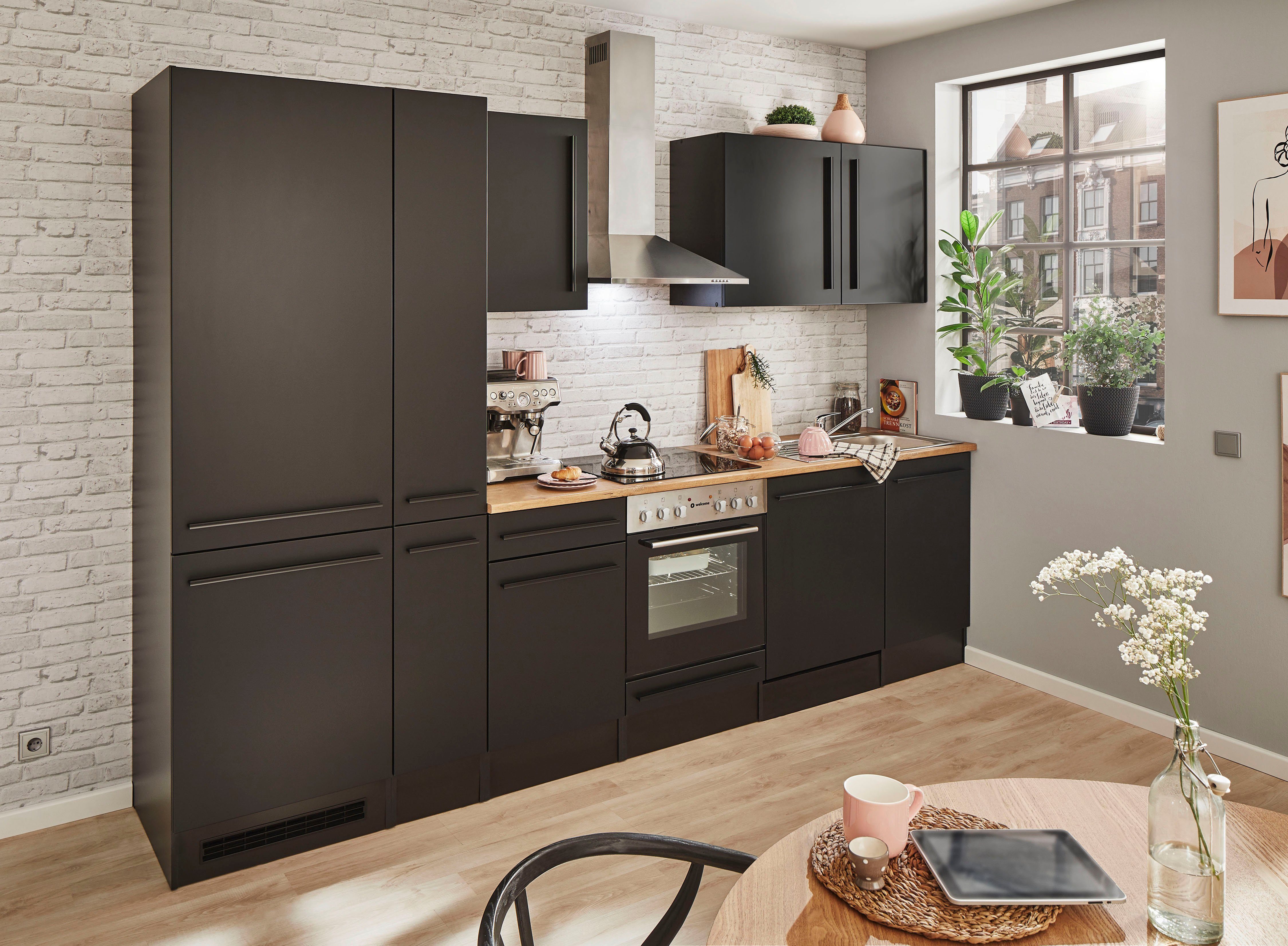 310 Küchenzeile E-Geräten schwarz/schwarz-lanzelot Balculina by MDF wahlweise matt Breite Jazz, BASIC cm, mit schwarz | eiche