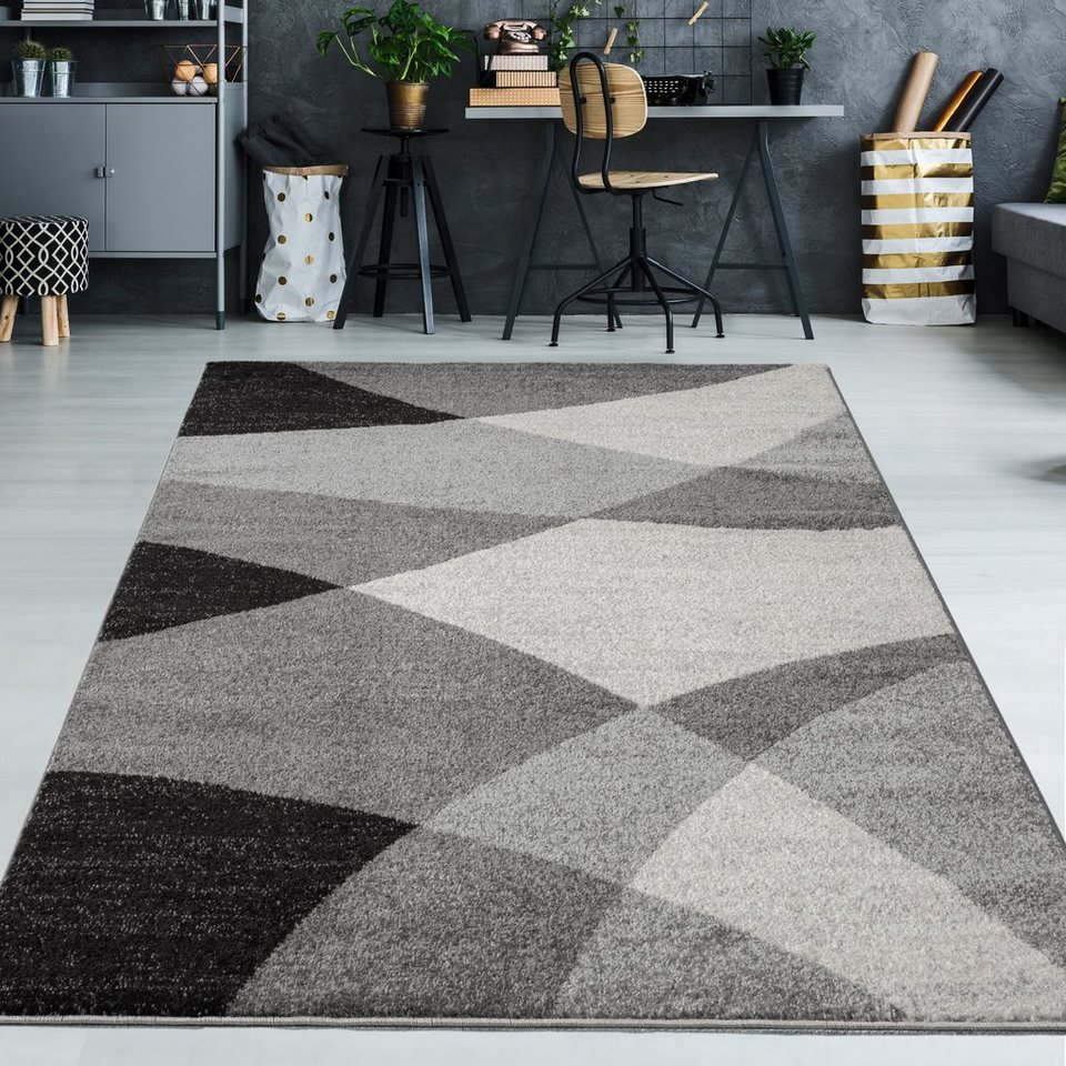 Teppich Moderner Teppich mit geometrischen Muster creme grau,  TeppichHome24, rechteckig