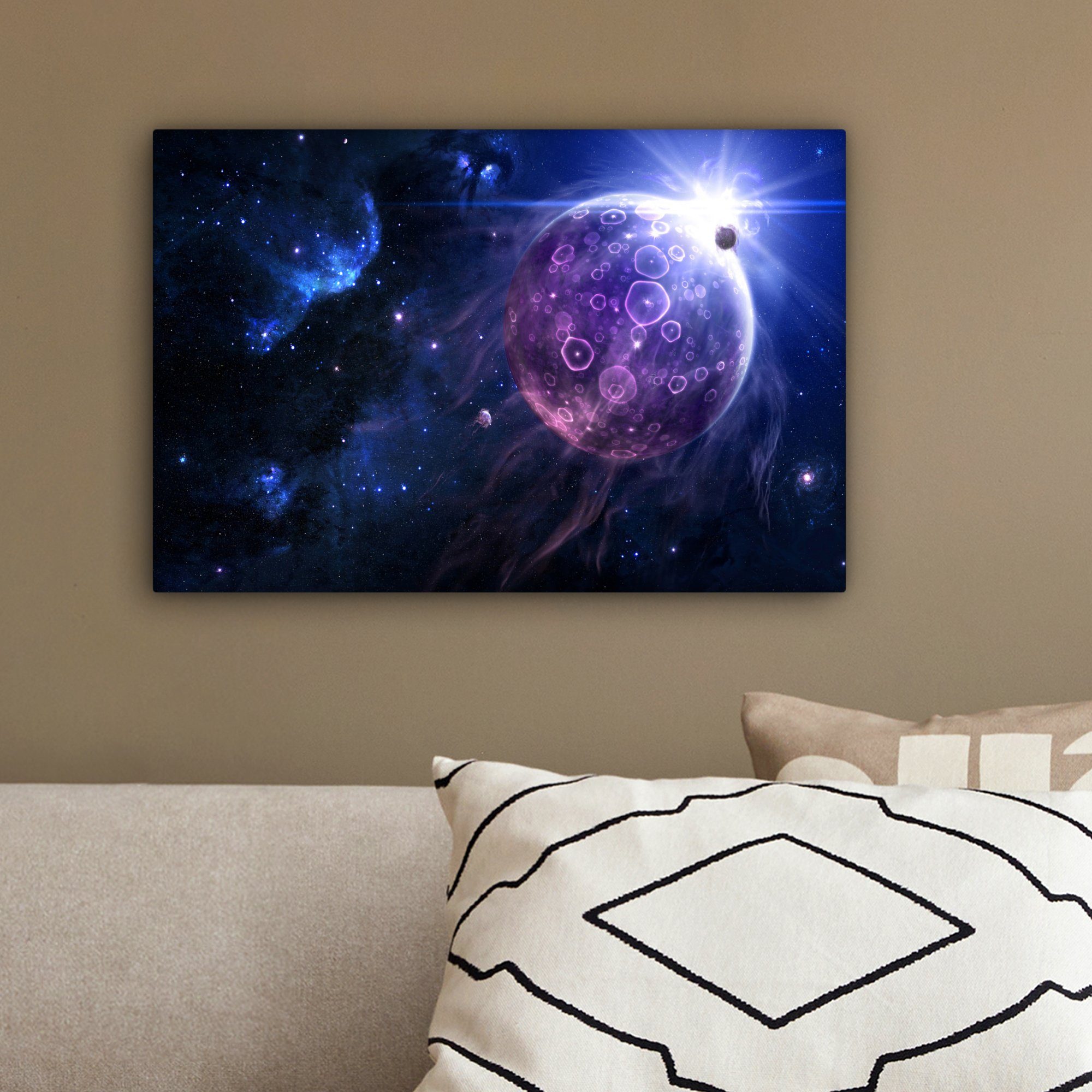 OneMillionCanvasses® 30x20 - Leinwandbilder, Aufhängefertig, (1 Leinwandbild Wanddeko, St), cm - Planeten Sterne Mond, Wandbild