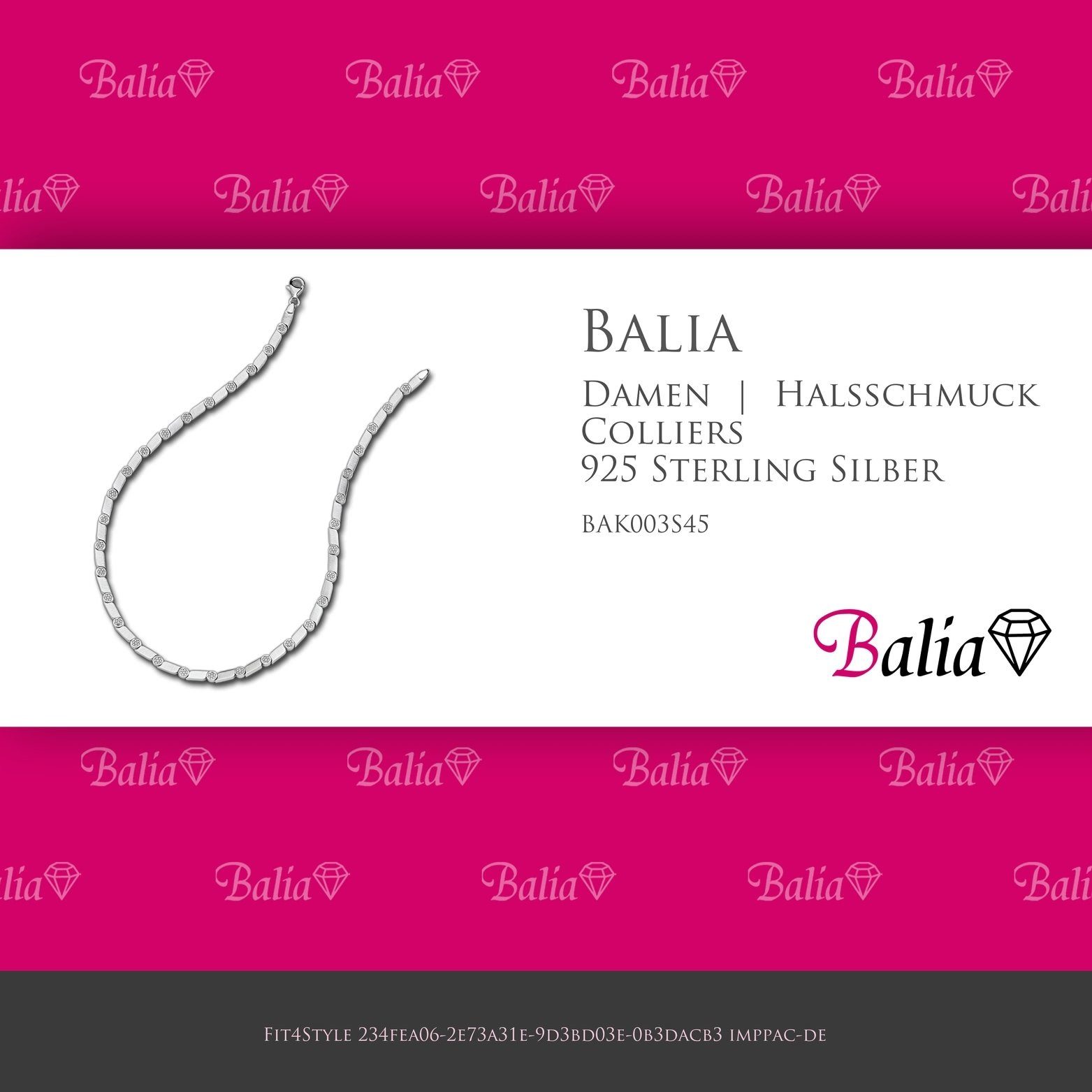 Balia Collier Balia Collier mattiert Halsketten Damen Damen Silber(Fantasie) ca. Sterling 925 Colliers, (Collier), 45,5cm, für