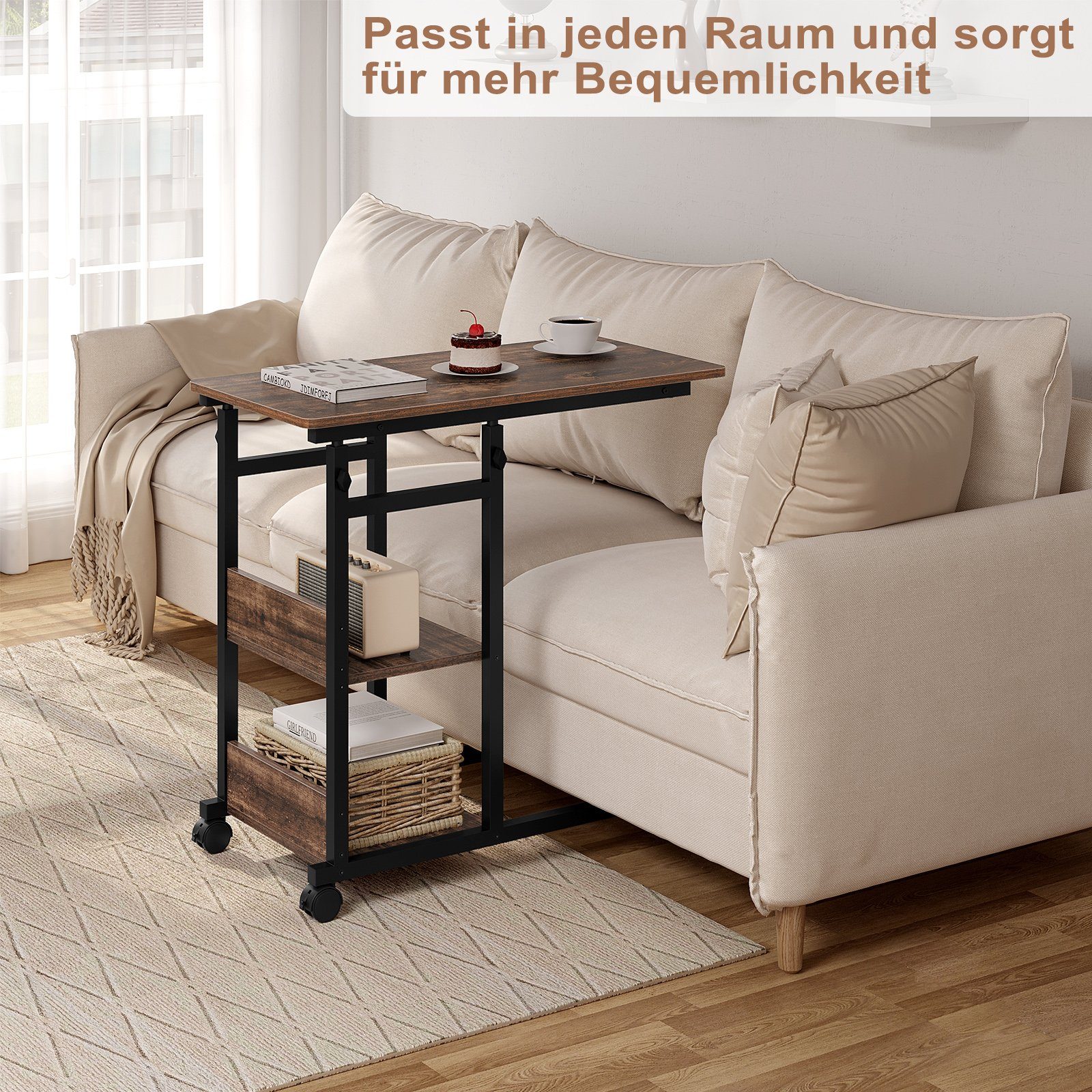 Woltu Beistelltisch, C-förmig höhenverstellbar, mit Rollen günstig online kaufen