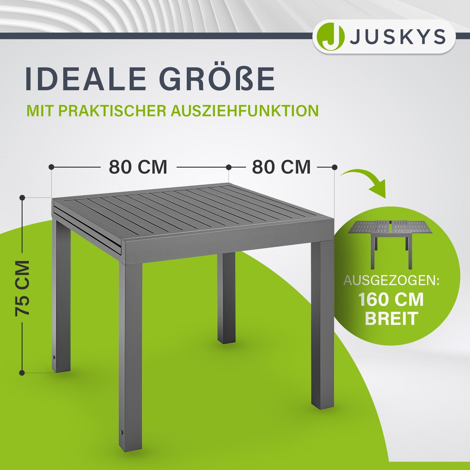 Juskys Gartentisch Laki, 80x80 cm, Aluminium Esstisch zum Ausziehen, Balkonmöbel, Gartenmöbel