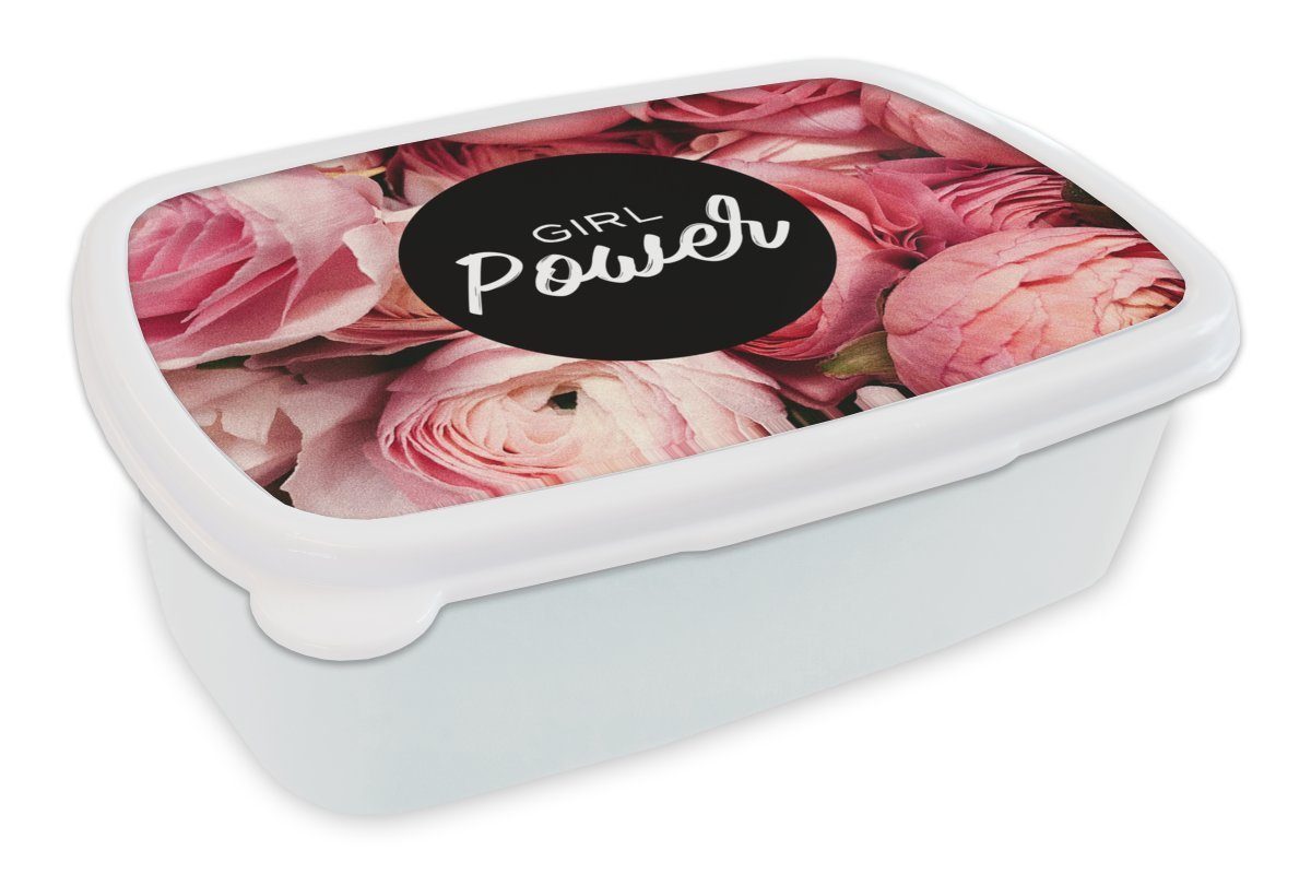 MuchoWow Lunchbox Zitate - 'Girl power' - Sprichwörter, Kunststoff, (2-tlg), Brotbox für Kinder und Erwachsene, Brotdose, für Jungs und Mädchen weiß
