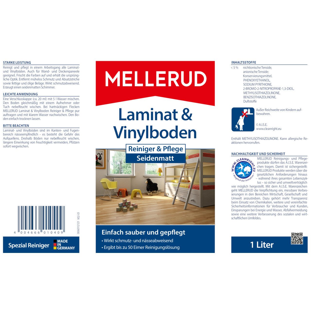 Mellerud Laminat & Vinylboden Reiniger & Pflege Seidenmatt 1,0 l Laminatreiniger