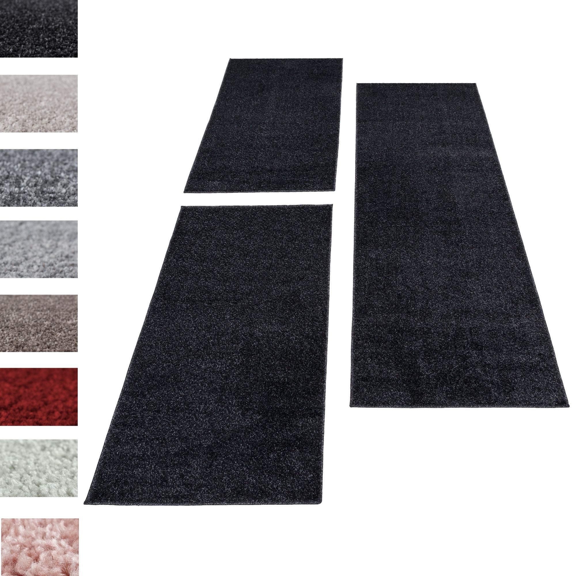 Carpettex Kurzflor-Bettumrandung Unicolor - Einfarbig, Höhe 11 mm, (Bett-Set, 3-tlg., Bettvorlage), Schlafzimmer Teppich Bettumrandung Läufer Set 3 teilig
