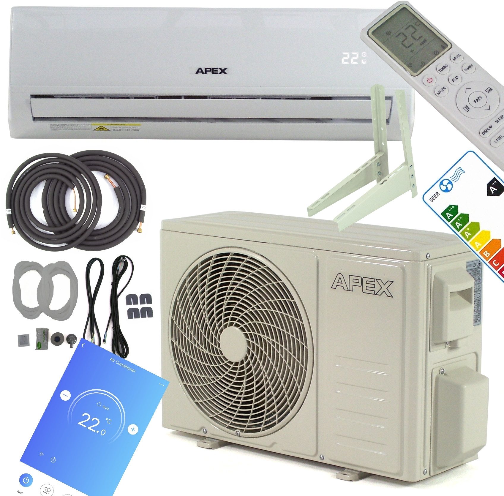 Apex 4-in-1-Klimagerät Split Klimaanlage 12000 BTU 3400W Heizfunktion 56189 + Wandhalter