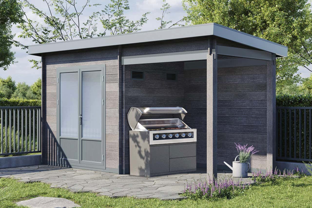 Finnhaus Wolff Gerätehaus Holz WPC Belana 4419 28, BxT: 487x231 cm, in Naturbelassen mit 28mm Wandstärke