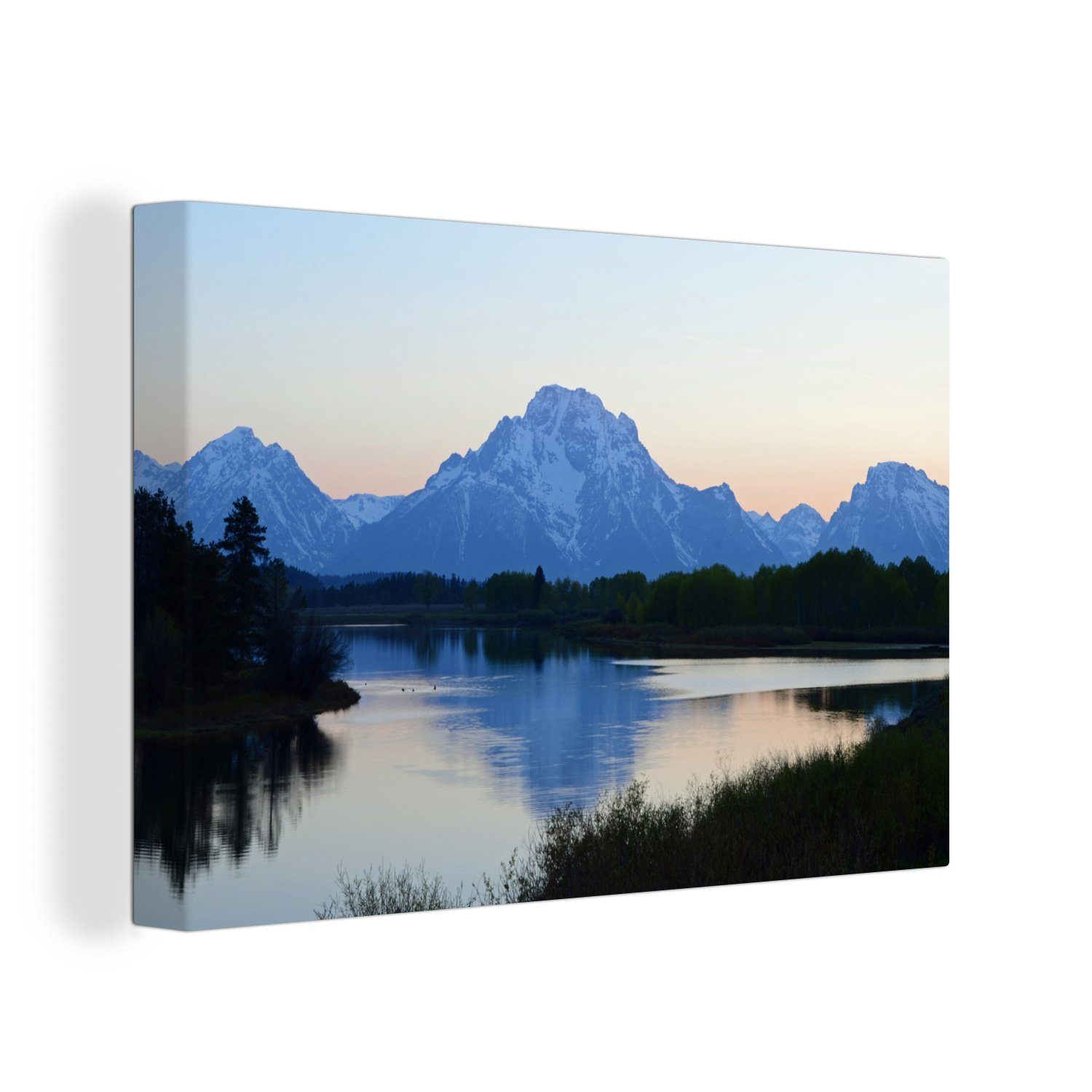 OneMillionCanvasses® Leinwandbild Die Teton Mountains in der Abenddämmerung in den Vereinigten Staaten, (1 St), Wandbild Leinwandbilder, Aufhängefertig, Wanddeko, 30x20 cm