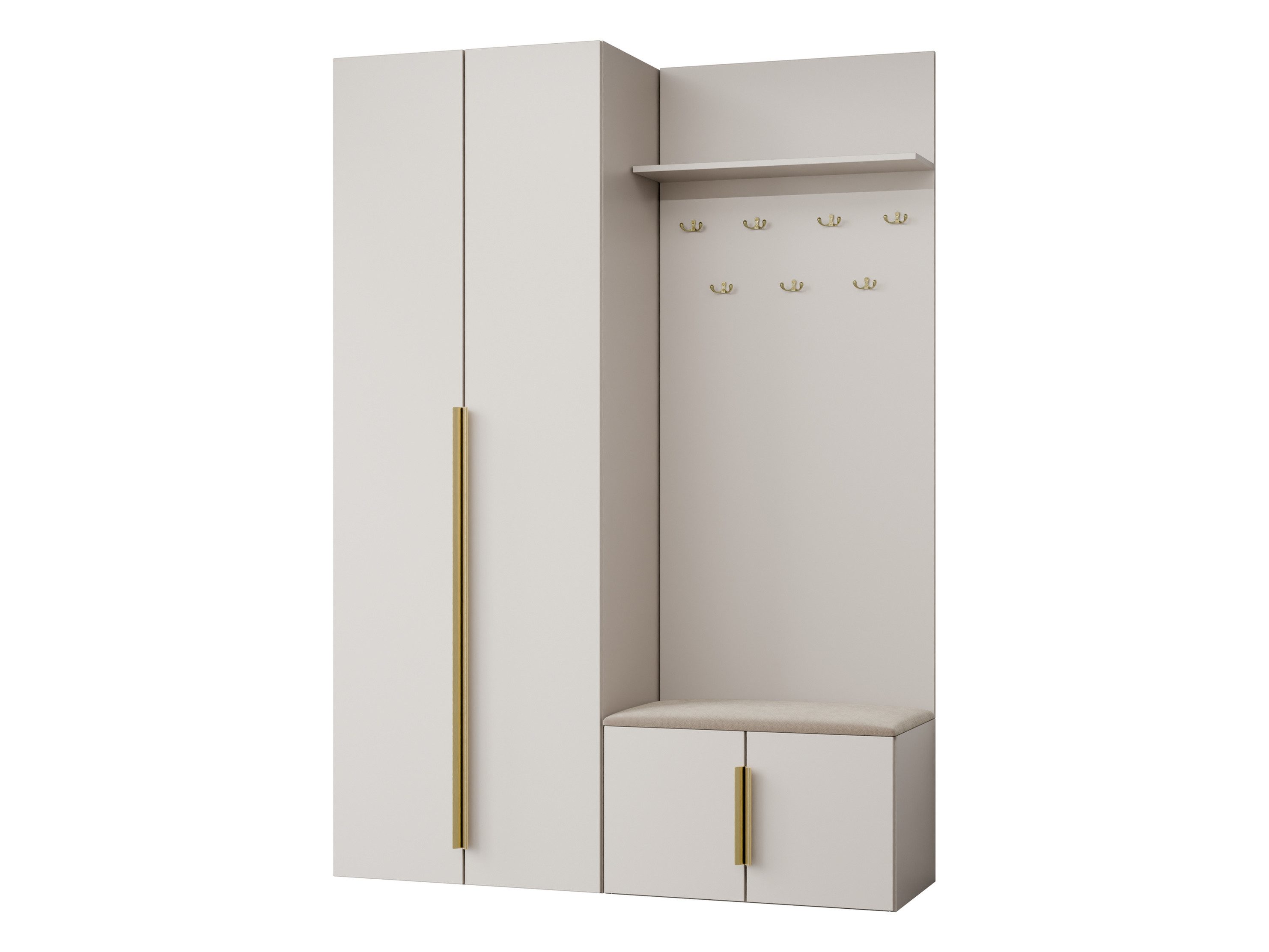 MIRJAN24 Garderoben-Set Kerkin I, (2er-Set, Kleiderschrank, Schuhschrank mit Kleiderhakenbrett), 7 Kleiderhaken für Kleidung, Gepolstertes Sitzpaneel