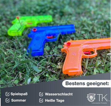 Kinderfreund® Wasserpistole 15x Wasserpistolen - 15 cm groß - Wasserspritzpistole für Kinder (Packung, 15-tlg., 5x blau, 5x orange, 5x gelb), großer Reichweite
