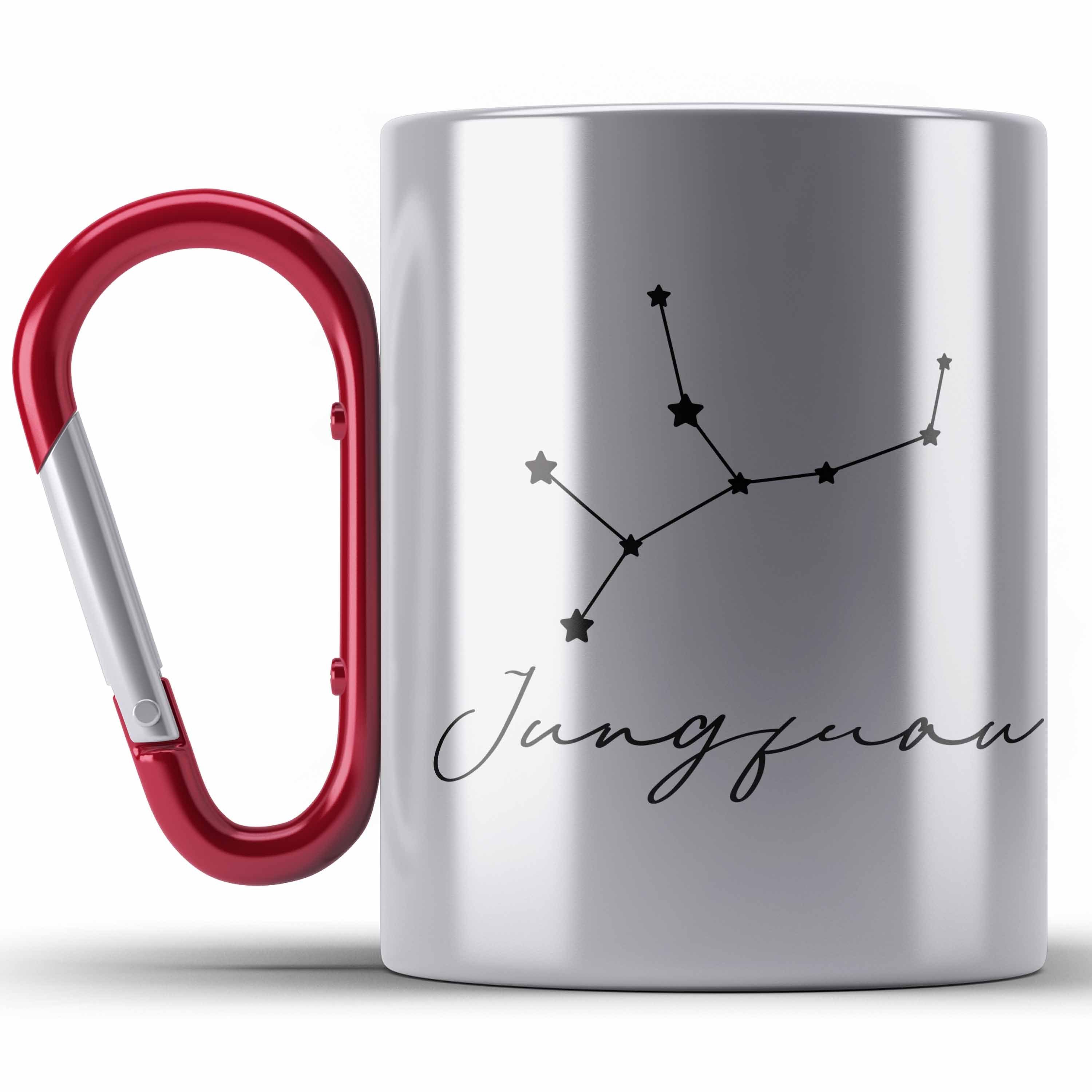 Trendation Thermotasse Jungfrau Sternzeichen Edelstahl Tasse Geschenk Horoskop Tierkreiszeich Rot