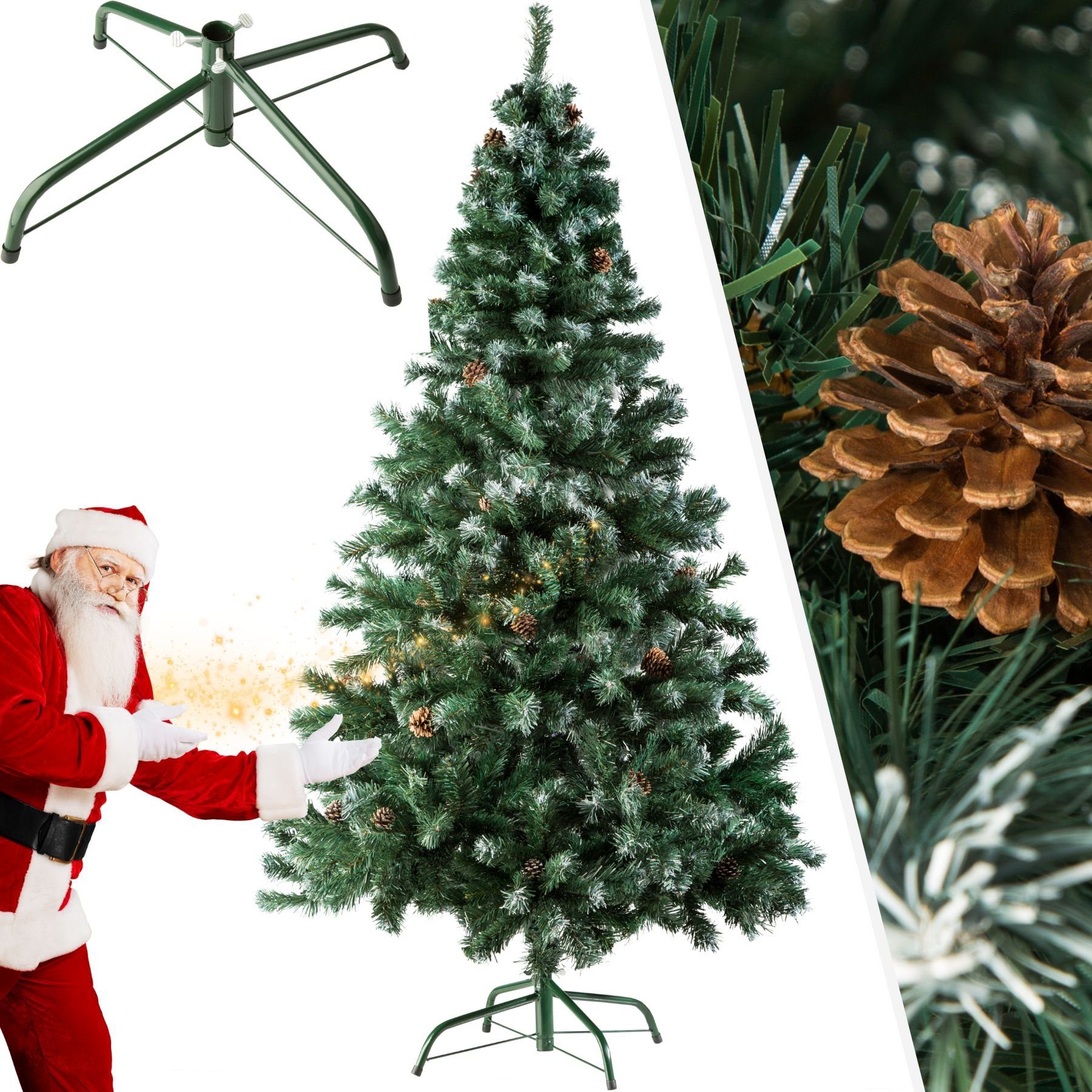 tectake Künstlicher Weihnachtsbaum Weihnachtsbaum künstlich mit Zapfen und, Undekorierter/Unbeleuchteter Baum grün, 705 Spitzen, mit Zapfen