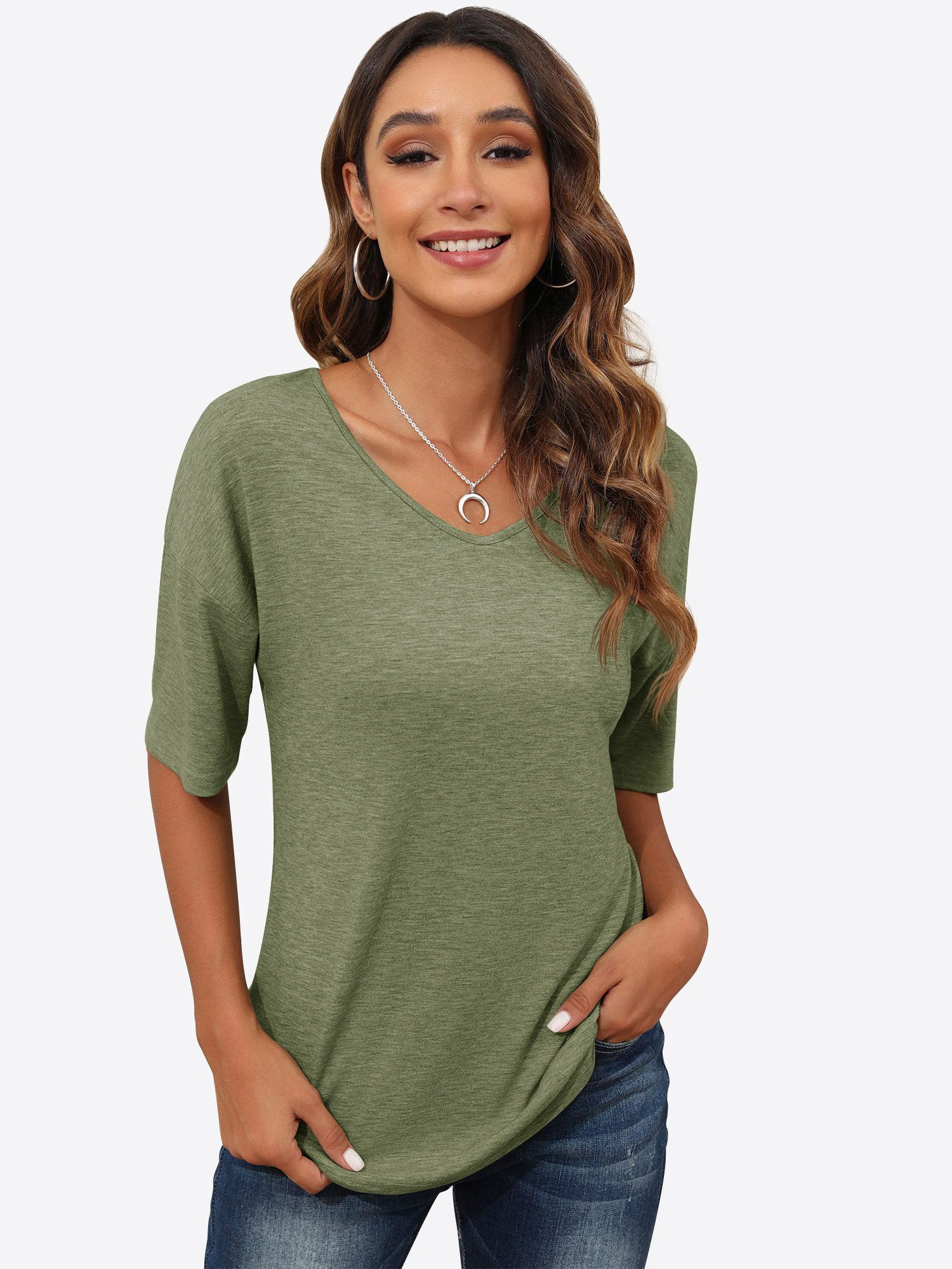Imily Bela T-Shirt V-Ausschnitt Kurzarmshirt (Packung, 1-tlg., 1per-Pack) in Unifarbe