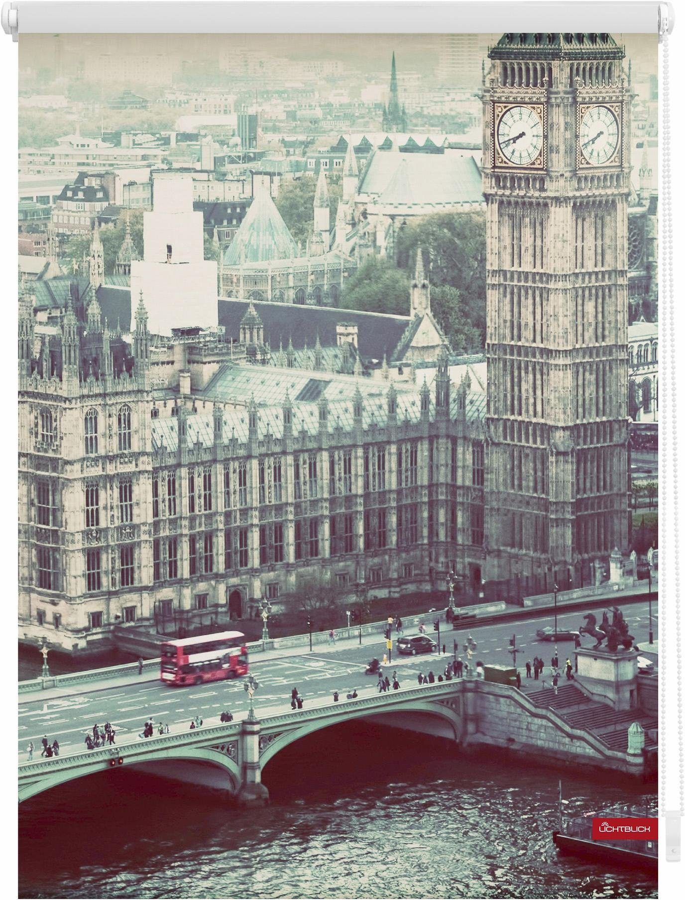 ORIGINAL, ohne Westminster, Seitenzugrollo bedruckt Bohren, freihängend, London Klemmfix, Lichtschutz, Klemmfix LICHTBLICK Motiv